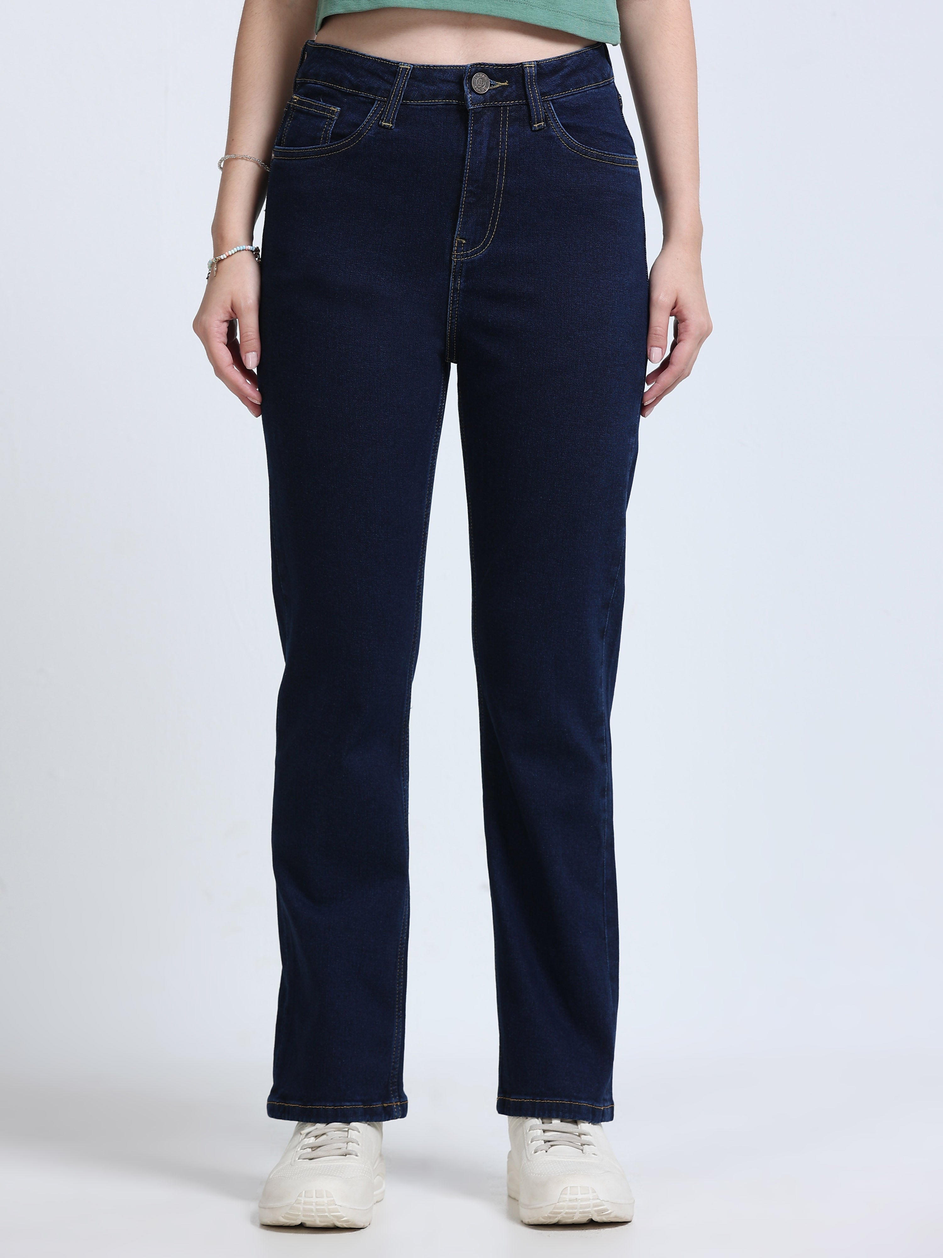 High Rise Straight Fit Jeans - Blue