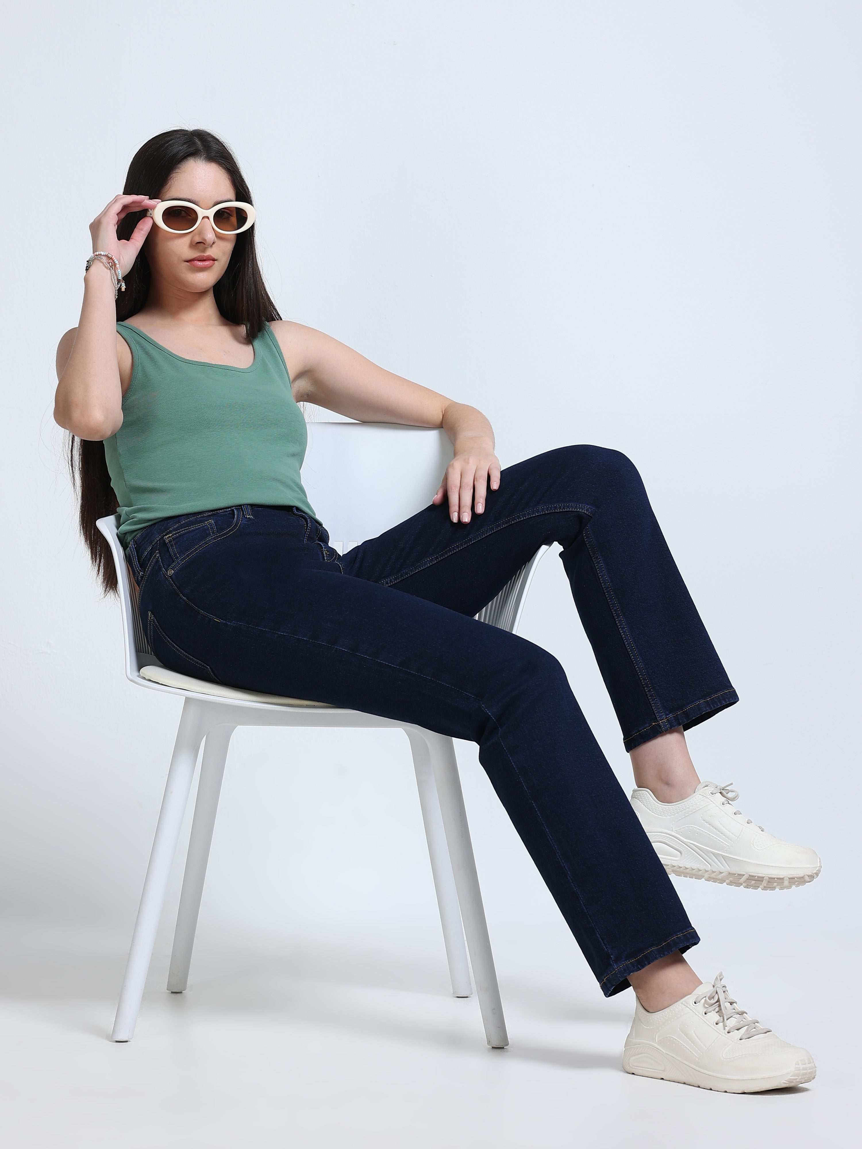 High Rise Straight Fit Jeans - Blue