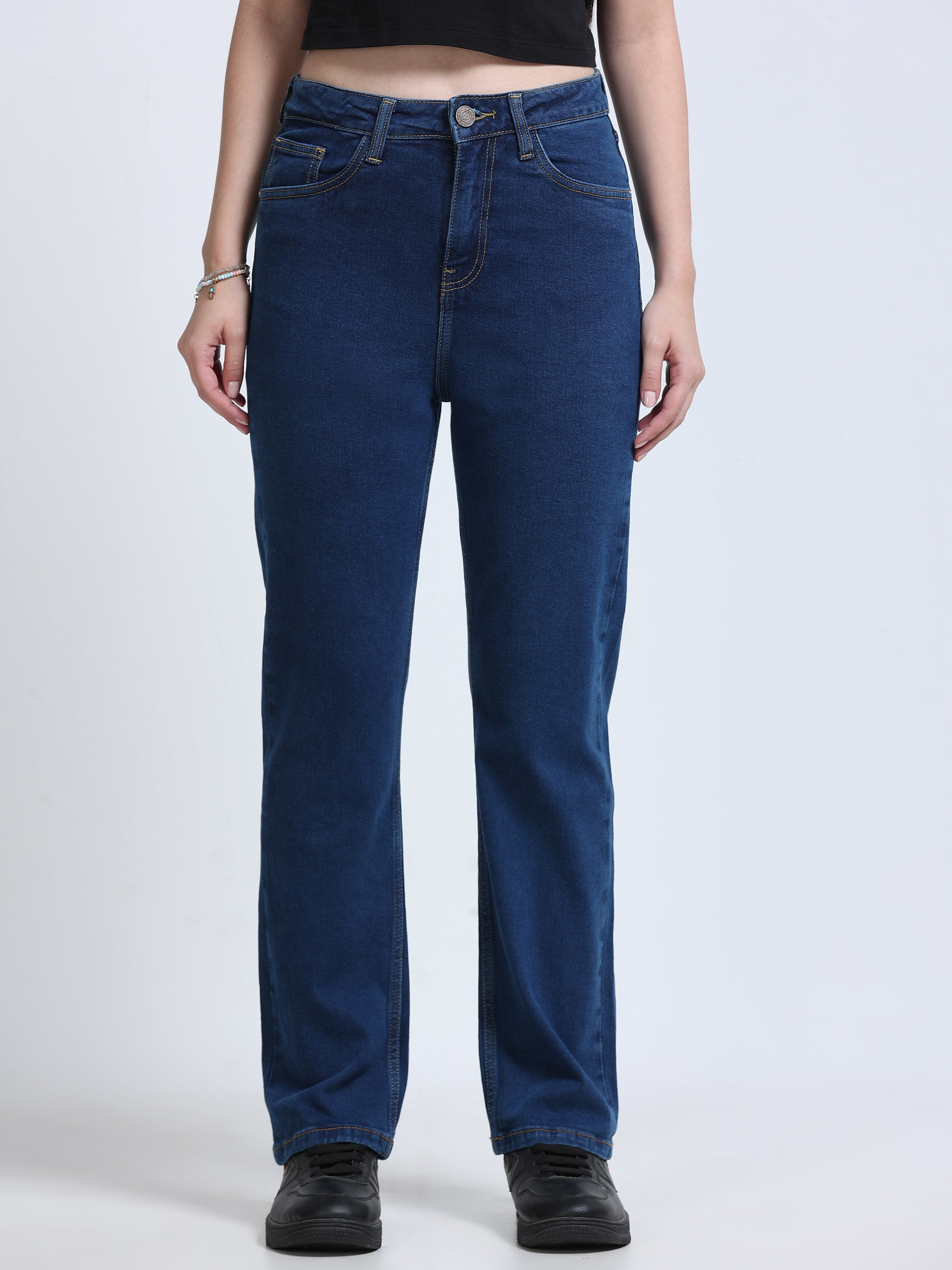 High Rise Straight Fit Jeans - Blue