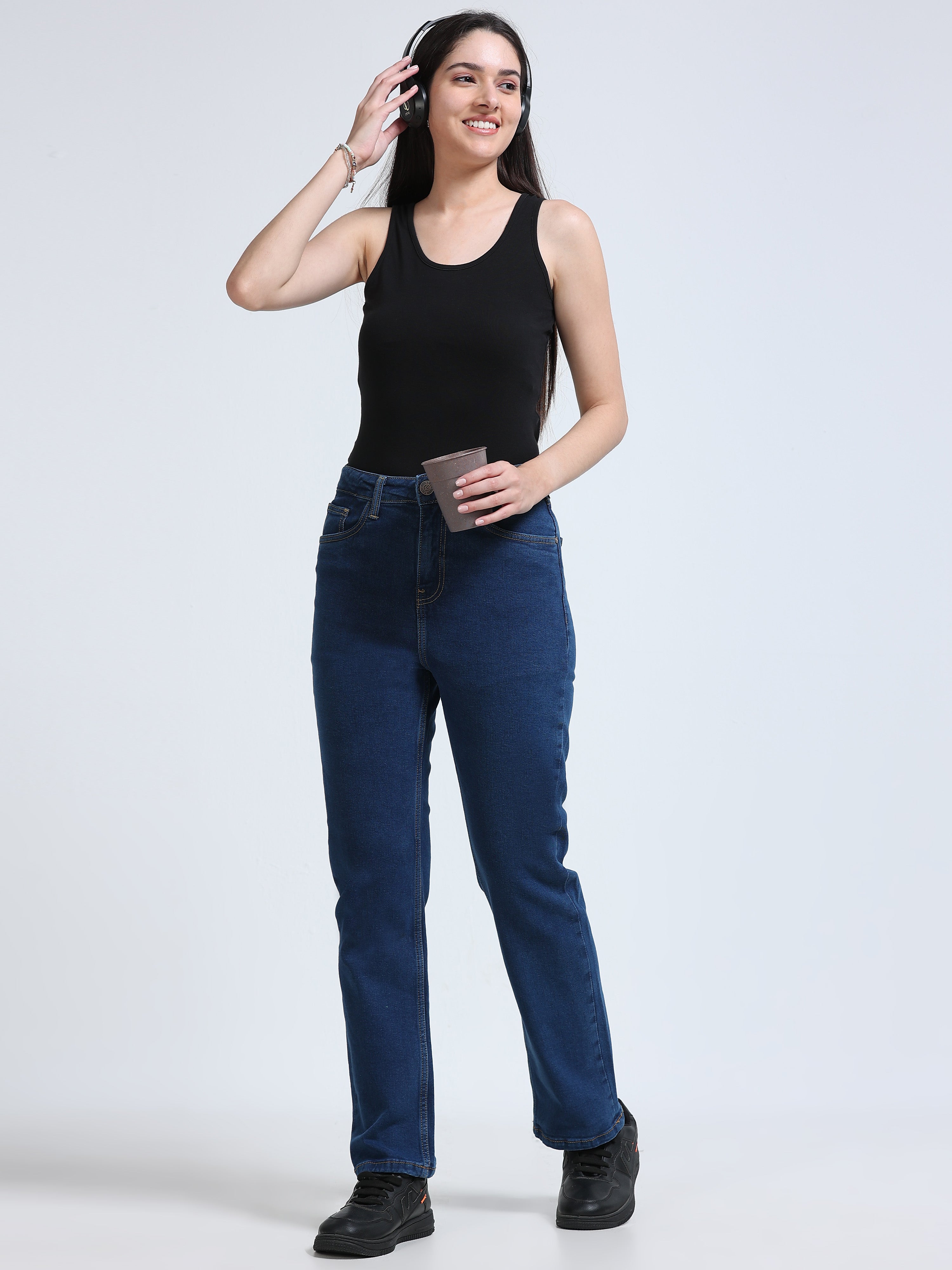 High Rise Straight Fit Jeans - Blue