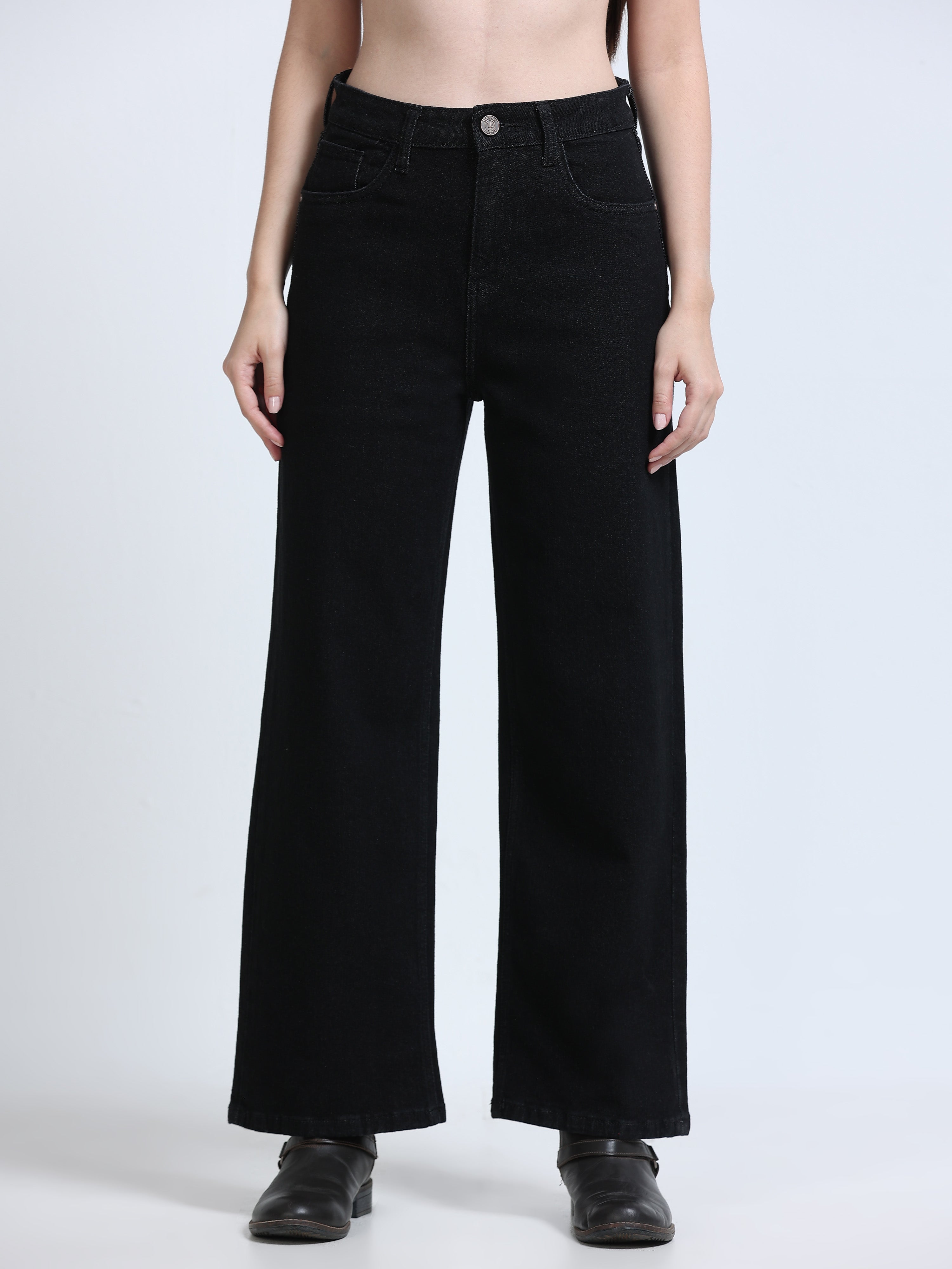 High Rise Wide Leg Jeans - Black