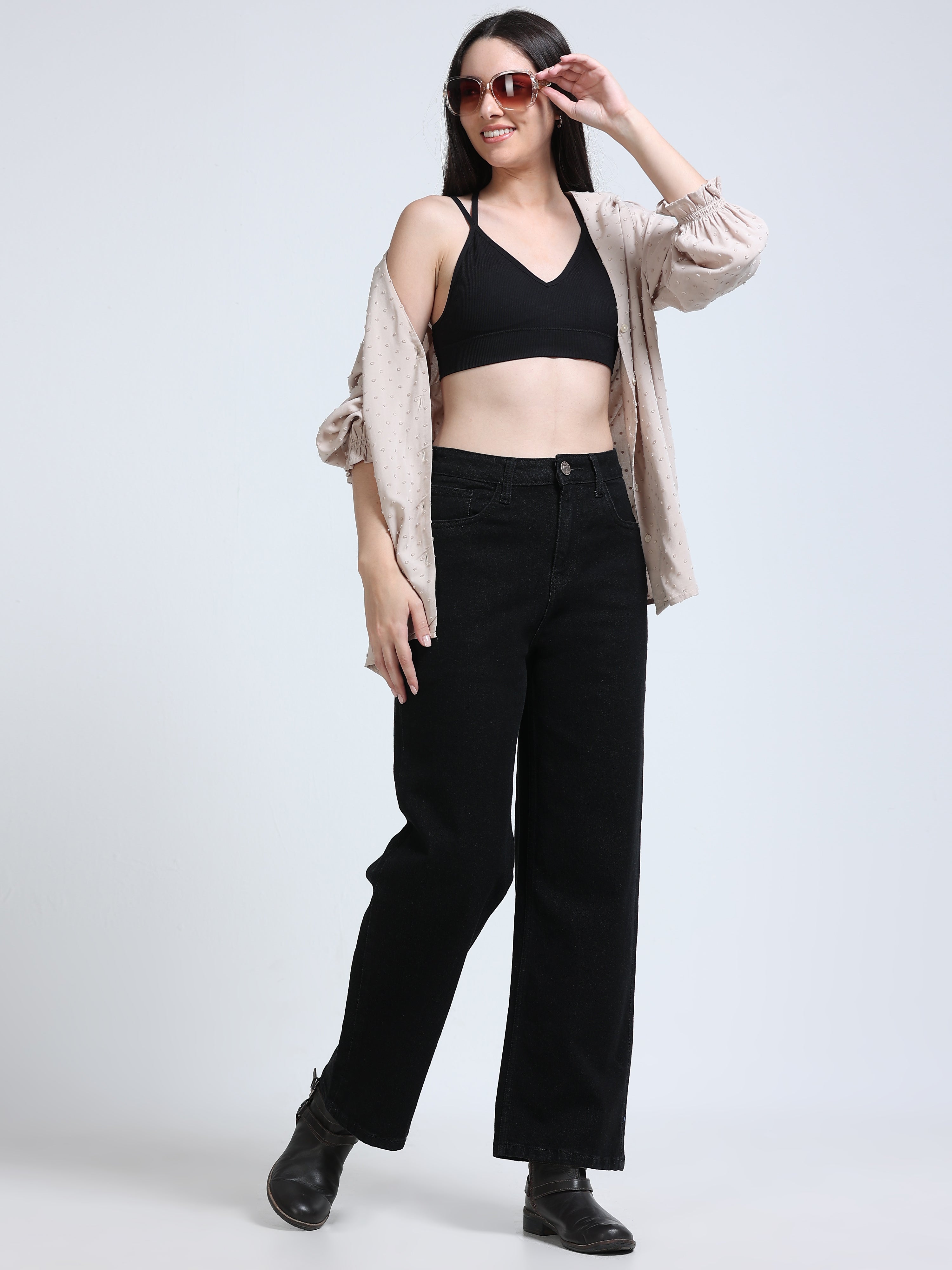 High Rise Wide Leg Jeans - Black