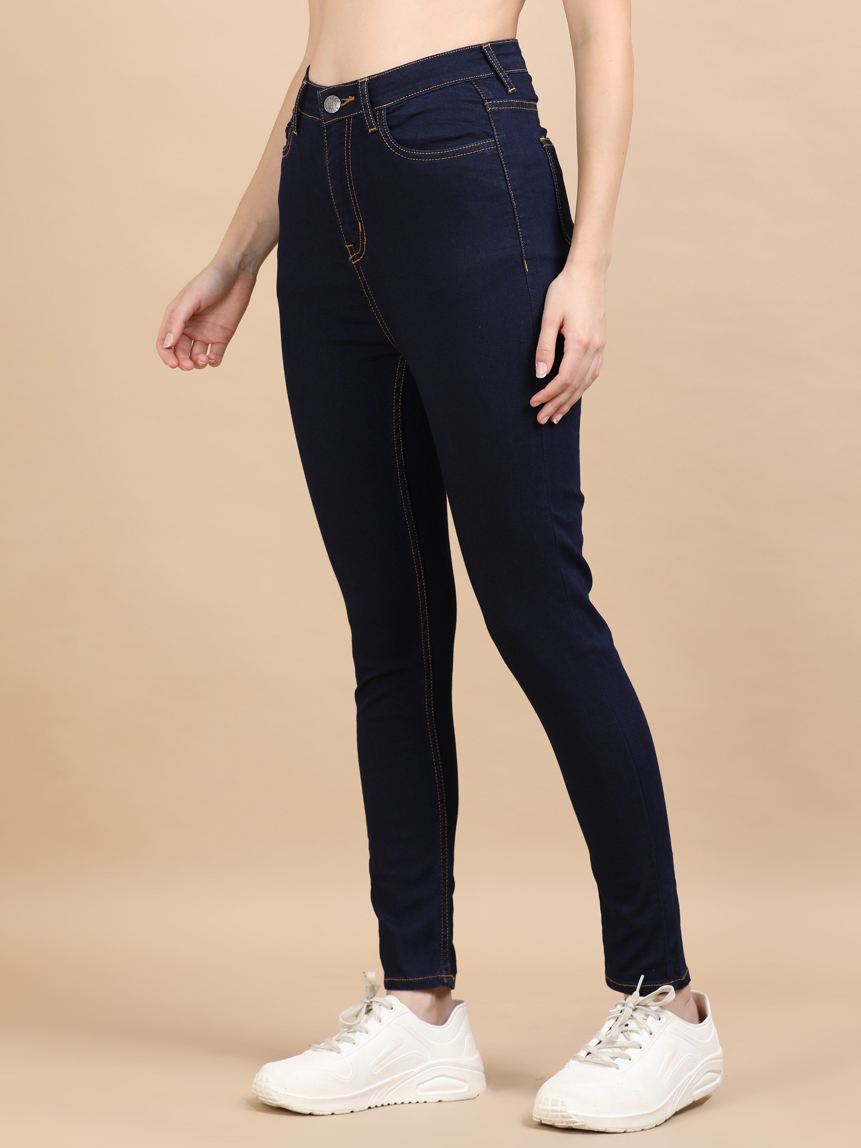 High Waist Skinny Fit Stretch Jeans-Indigo