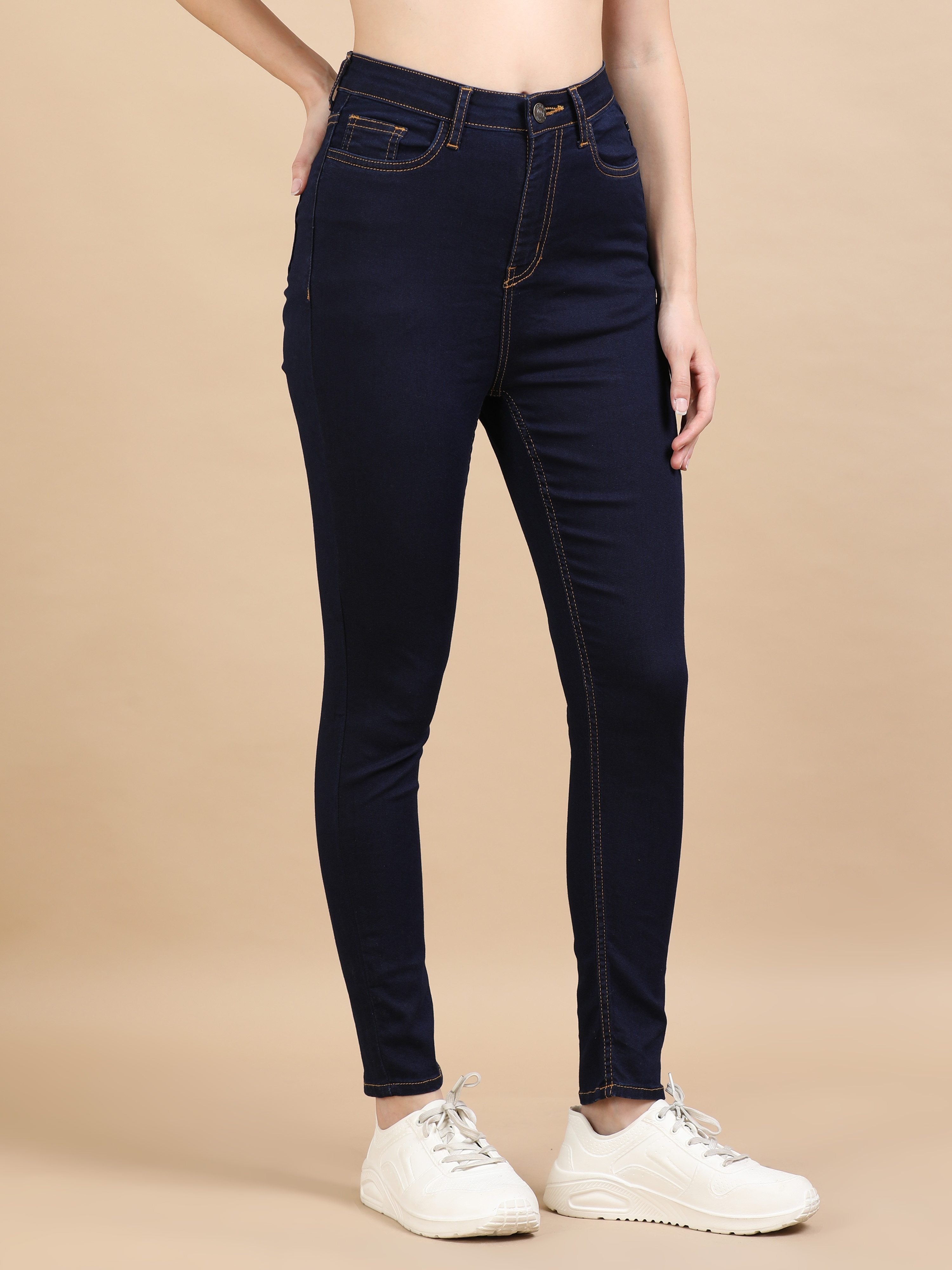 High Waist Skinny Fit Stretch Jeans-Indigo