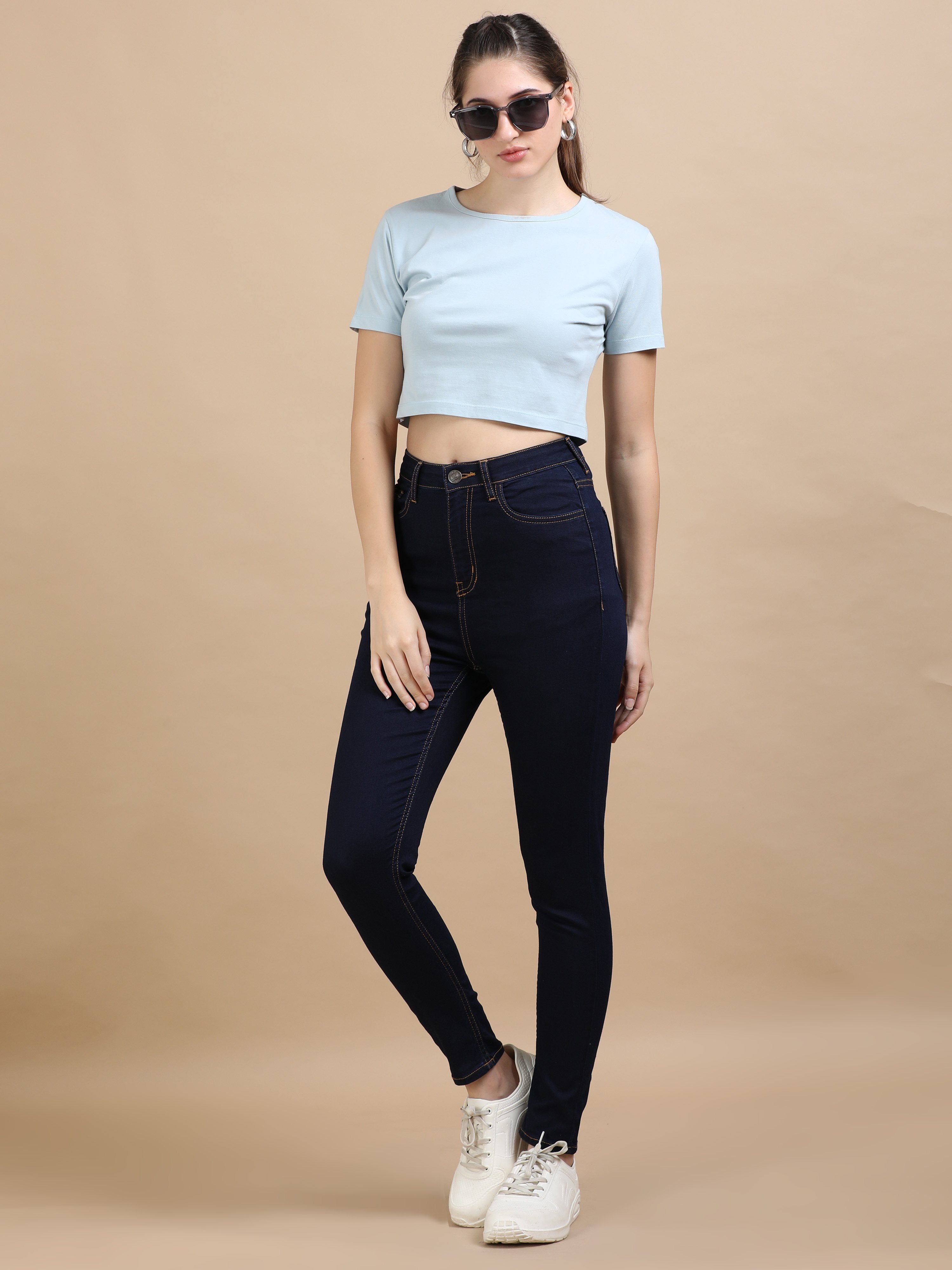 High Waist Skinny Fit Stretch Jeans-Indigo