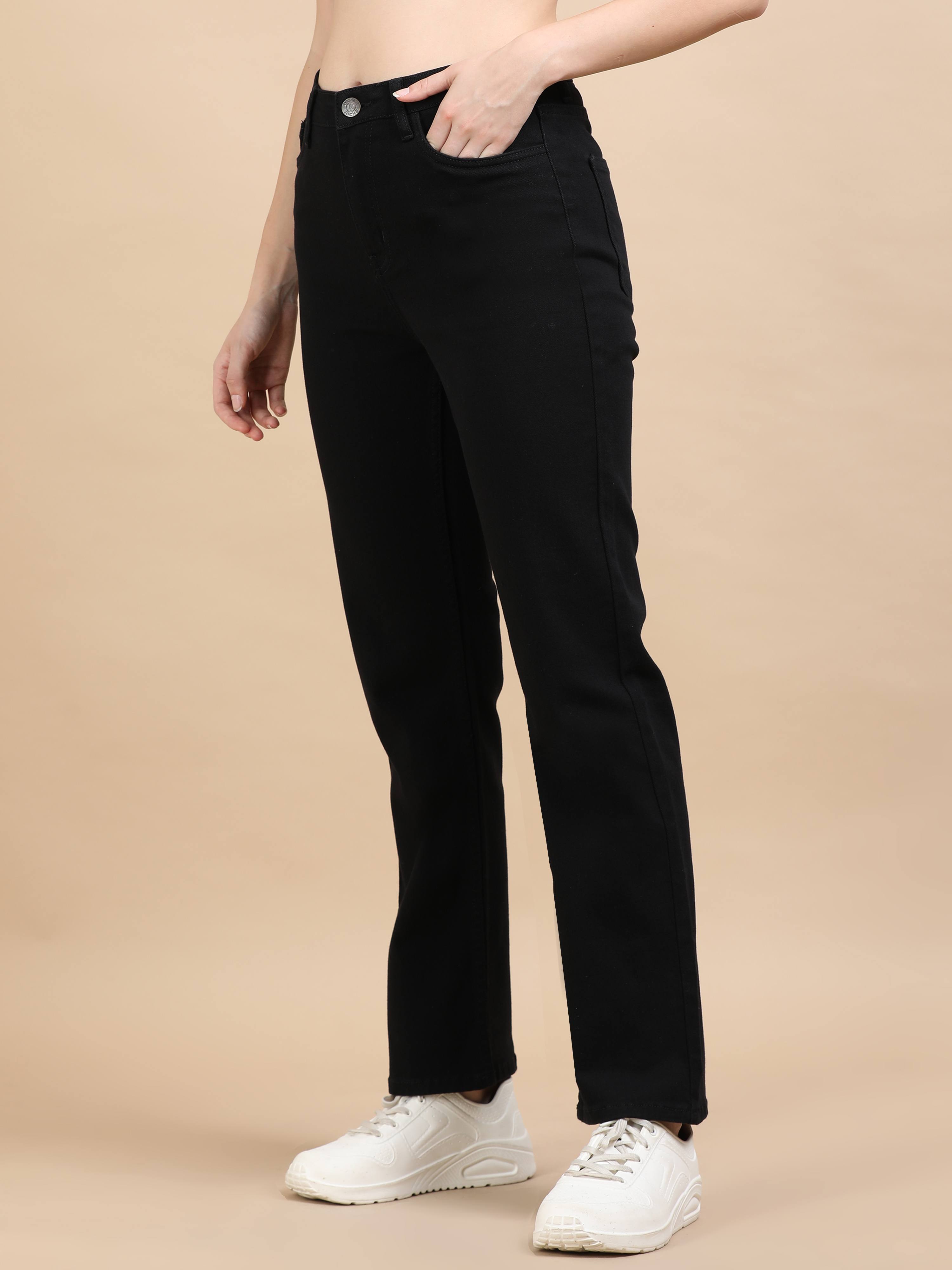 High Waist Straight Fit Stretchable Jeans-Black