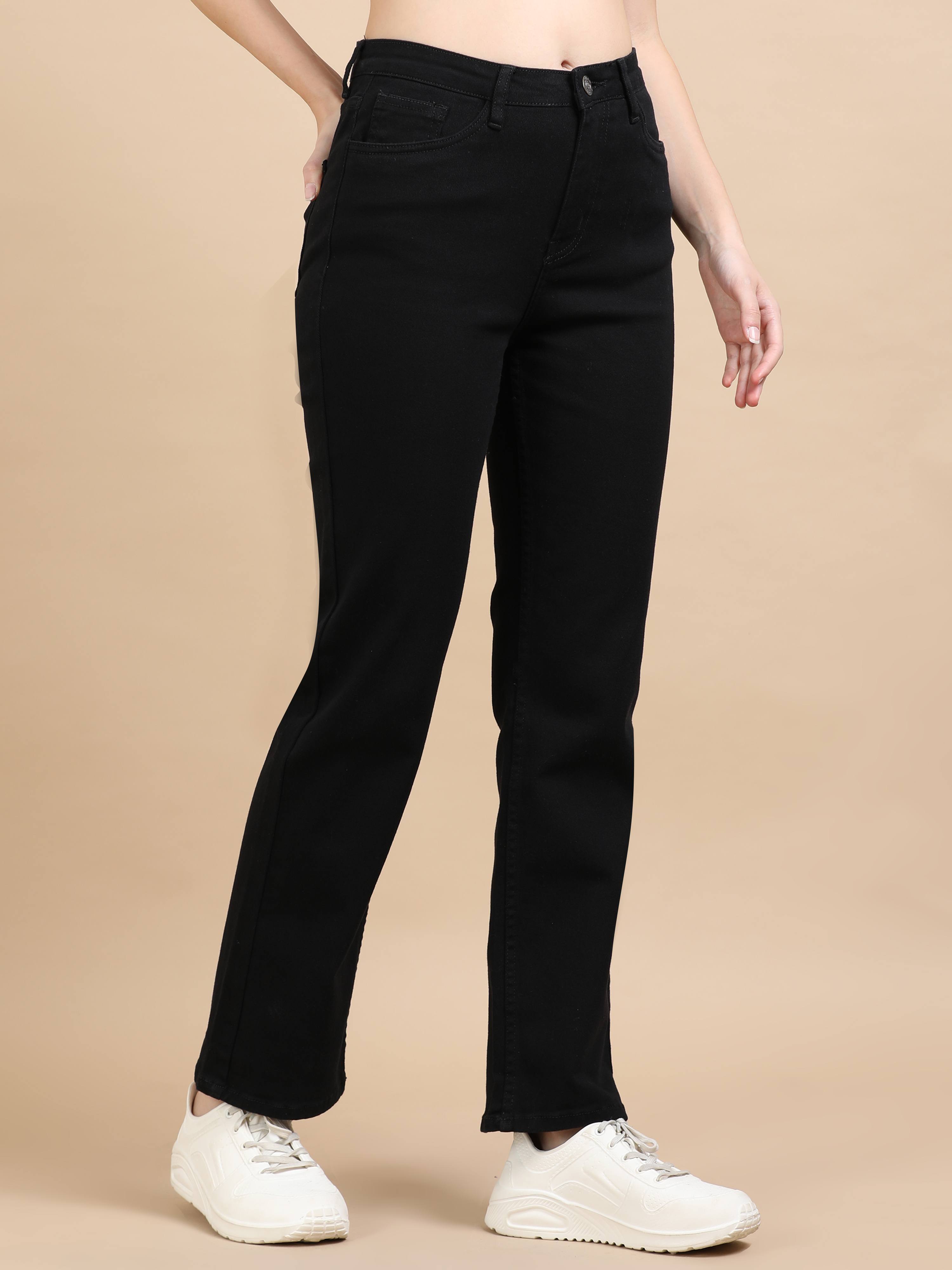 High Waist Straight Fit Stretchable Jeans-Black