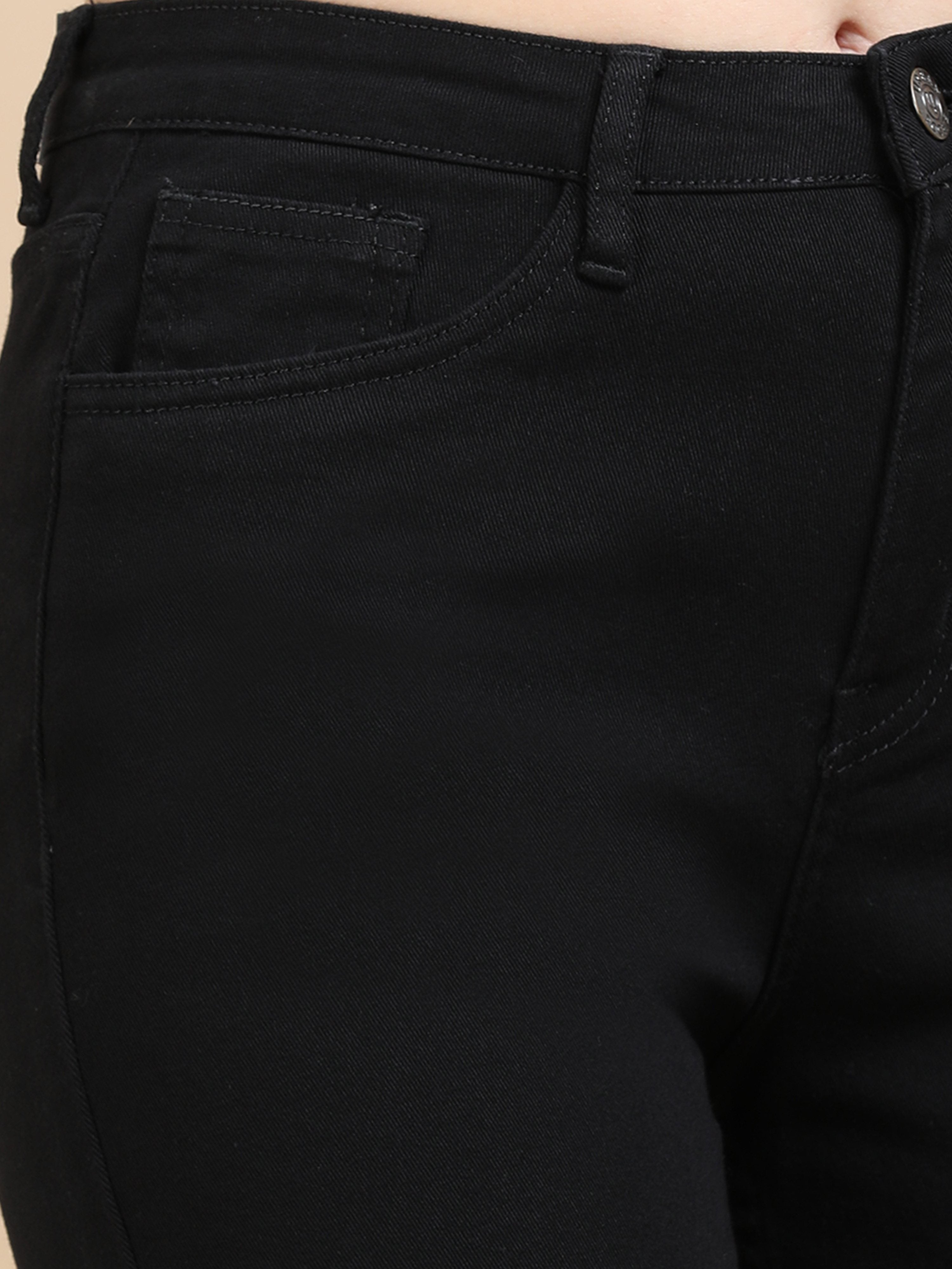 High Waist Straight Fit Stretchable Jeans-Black