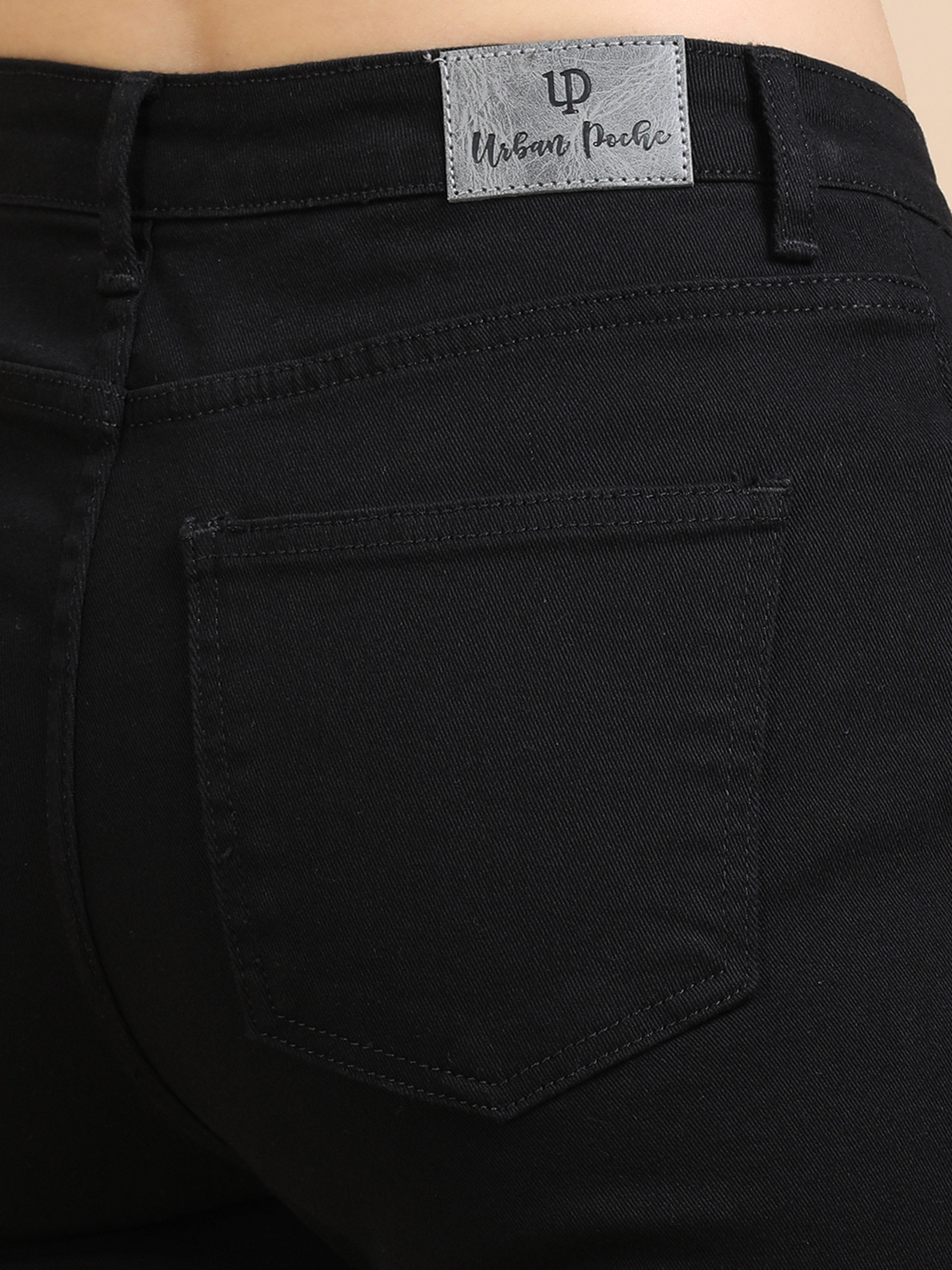 High Waist Straight Fit Stretchable Jeans-Black