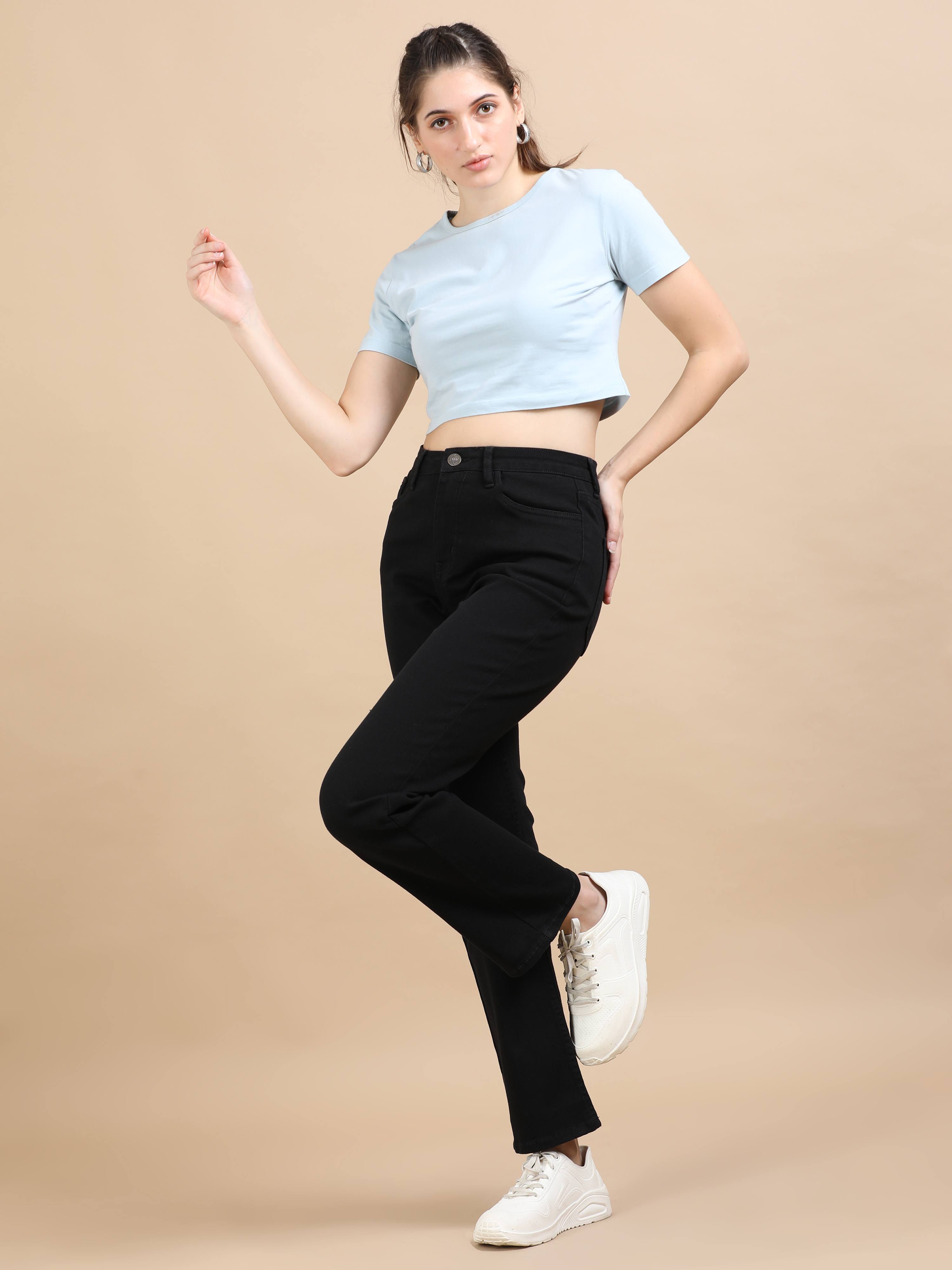 High Waist Straight Fit Stretchable Jeans-Black