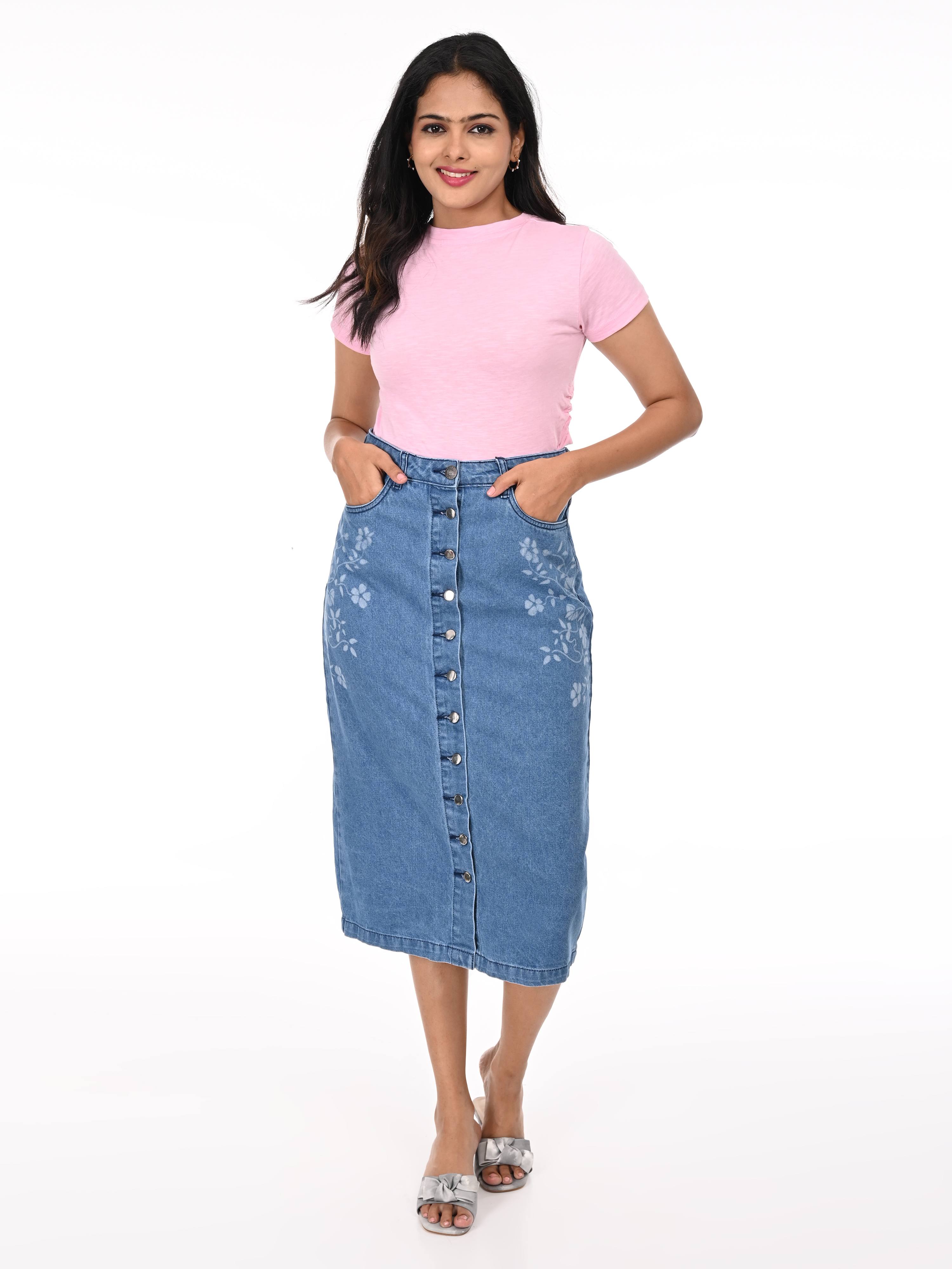 Denim Skirt Laser-print - Mid Blue