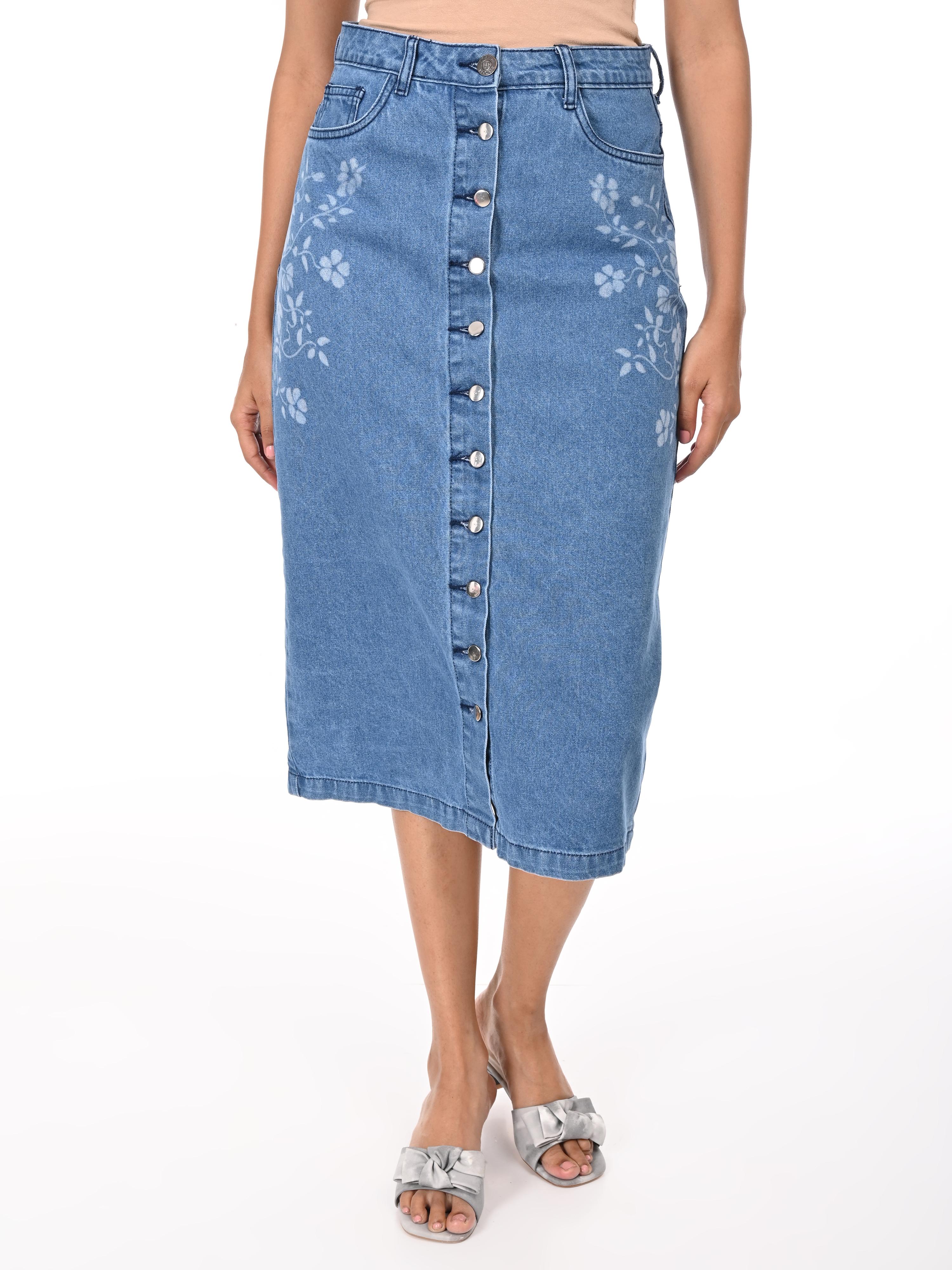 Denim Skirt Laser-print - Mid Blue