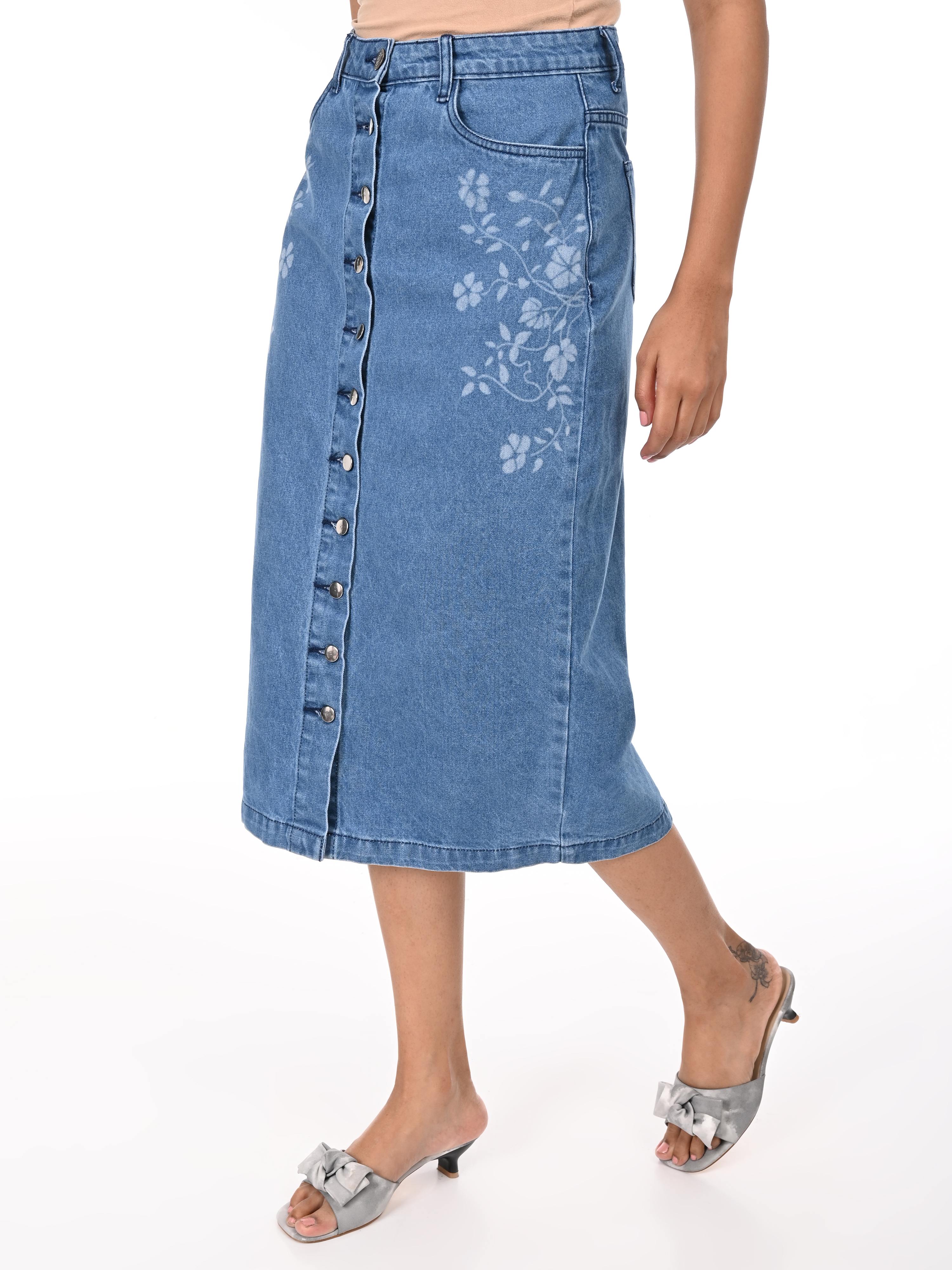 Denim Skirt Laser-print - Mid Blue