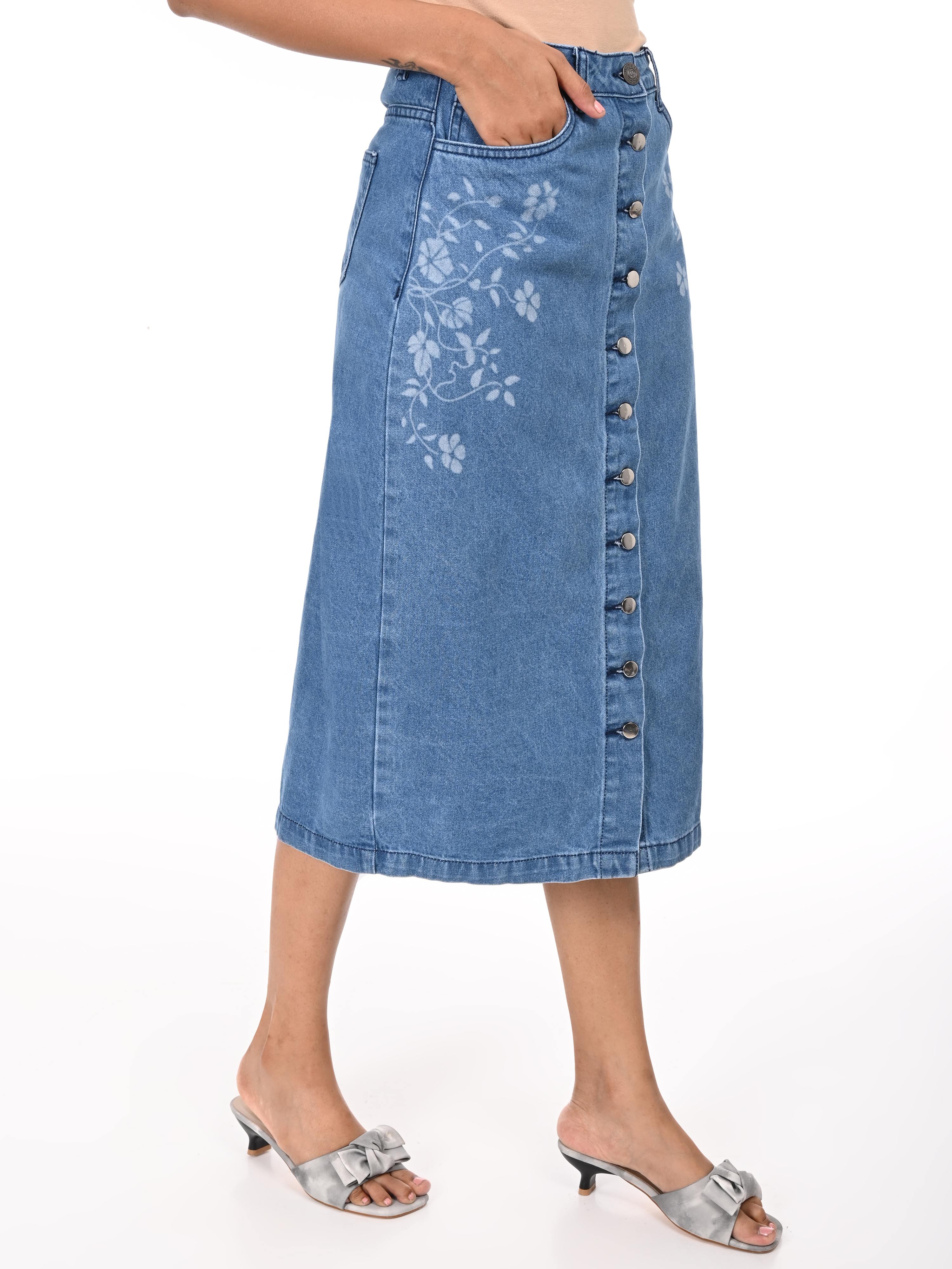 Denim Skirt Laser-print - Mid Blue