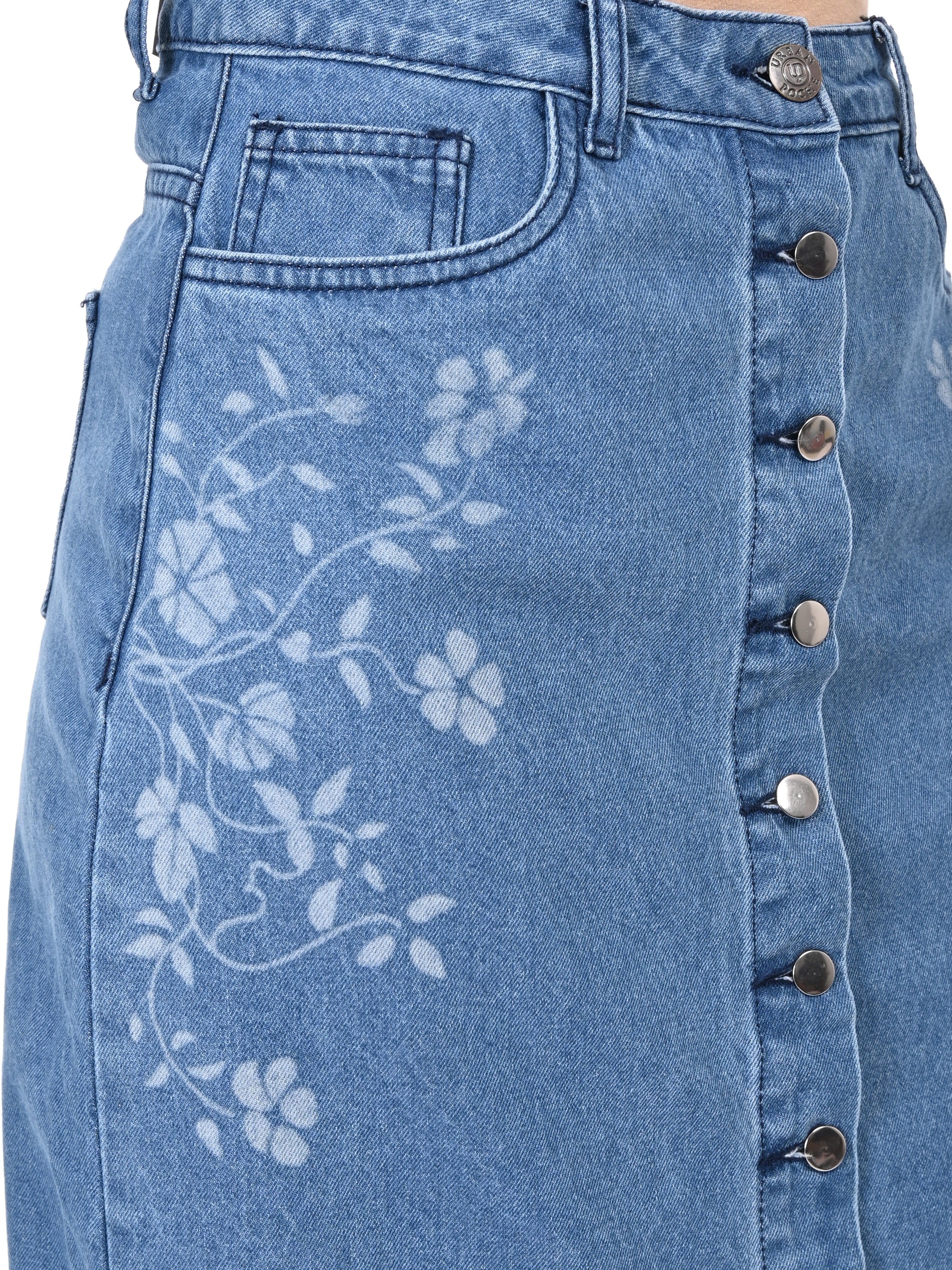 Denim Skirt Laser-print - Mid Blue