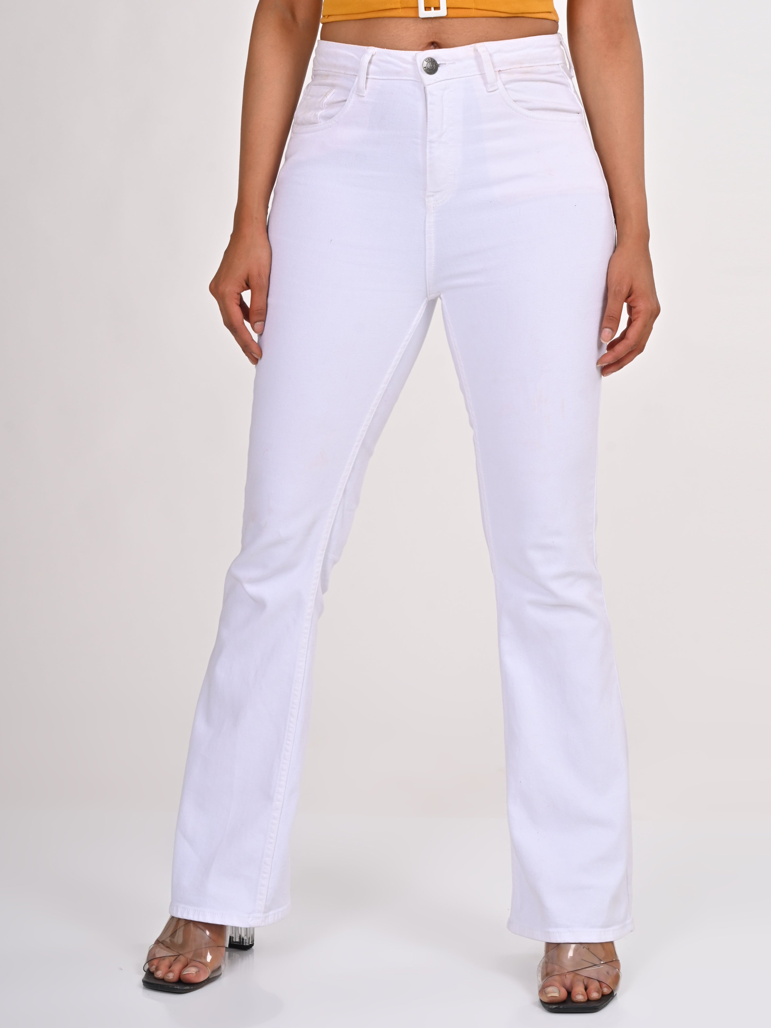 High Rise Bootcut Jeans - White.