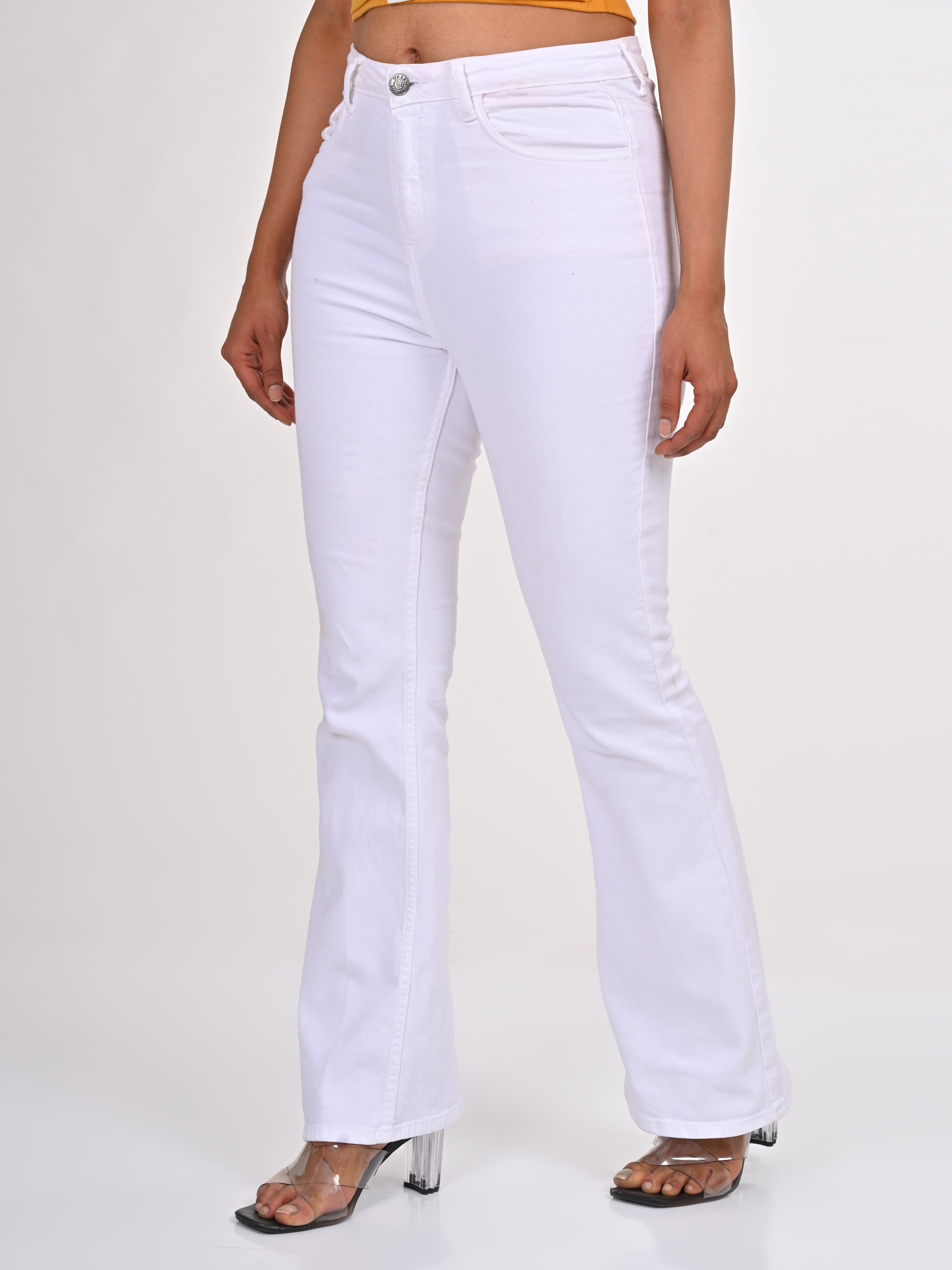 High Rise Bootcut Jeans - White.