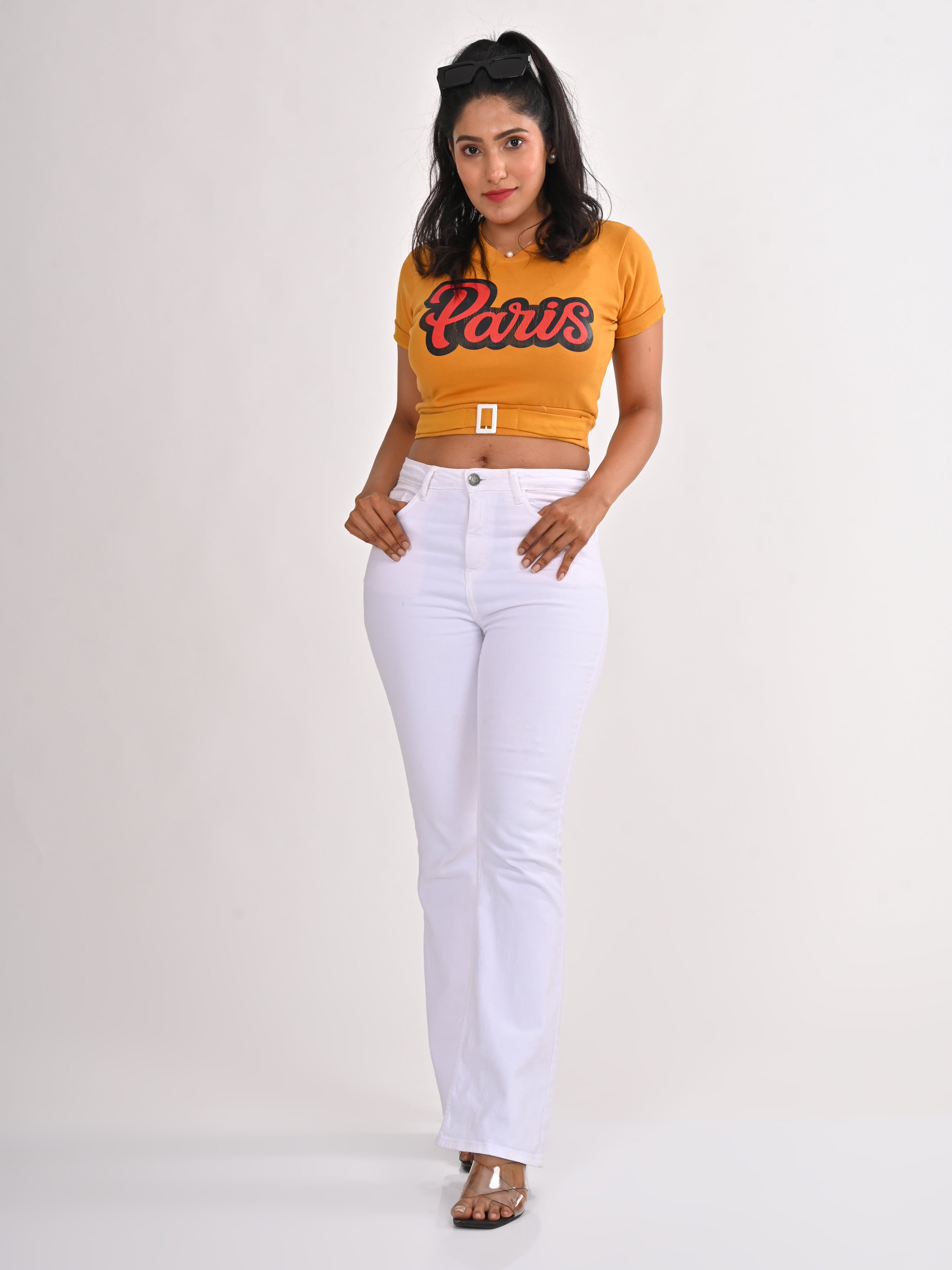 High Rise Bootcut Jeans - White.