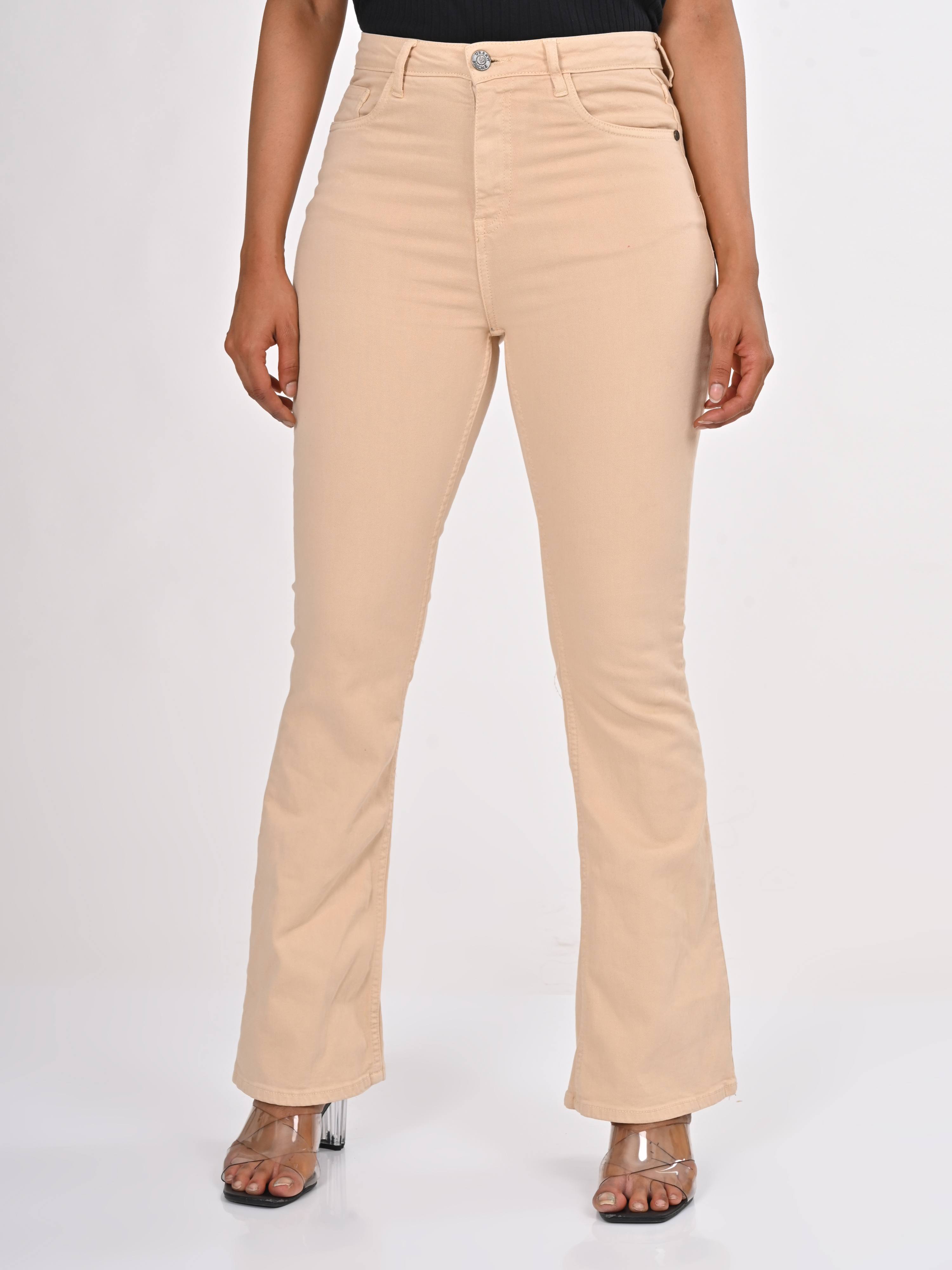 High Rise Bootcut Jeans - Beige.