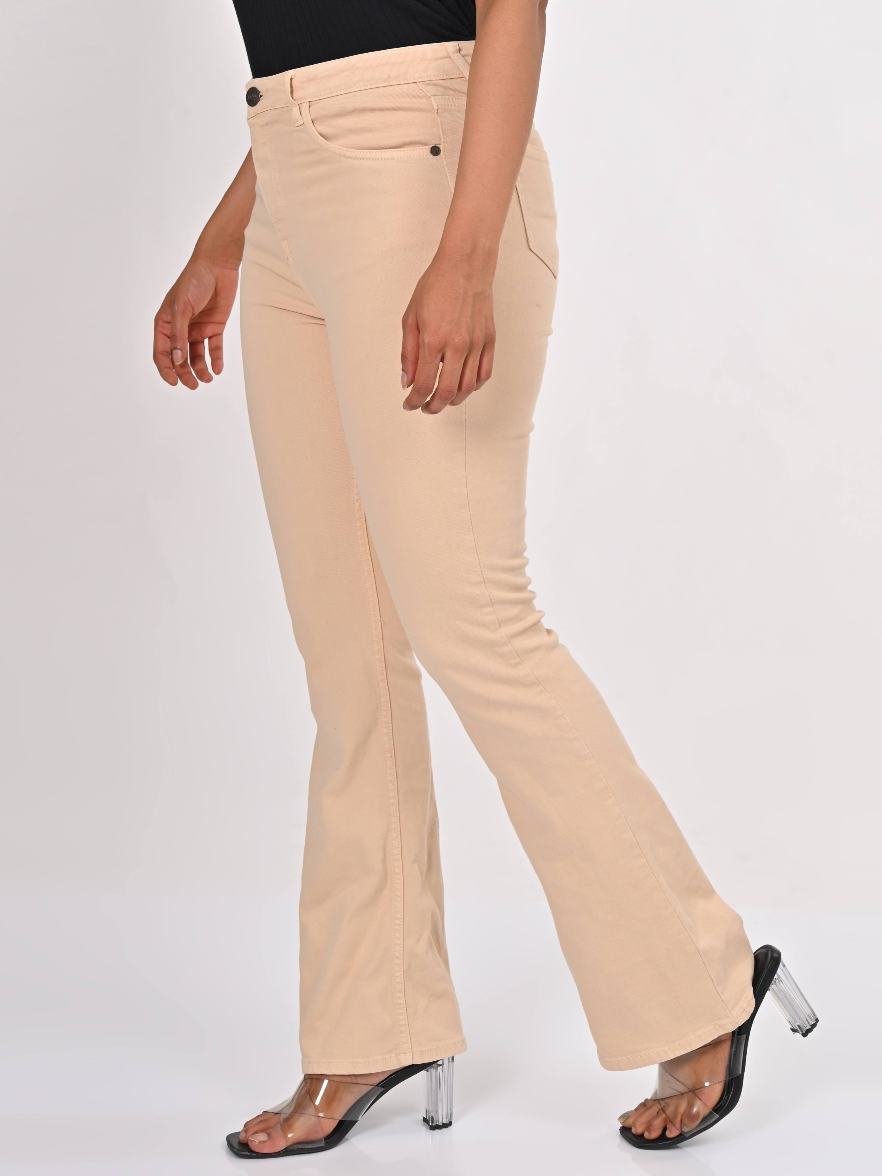 High Rise Bootcut Jeans - Beige.