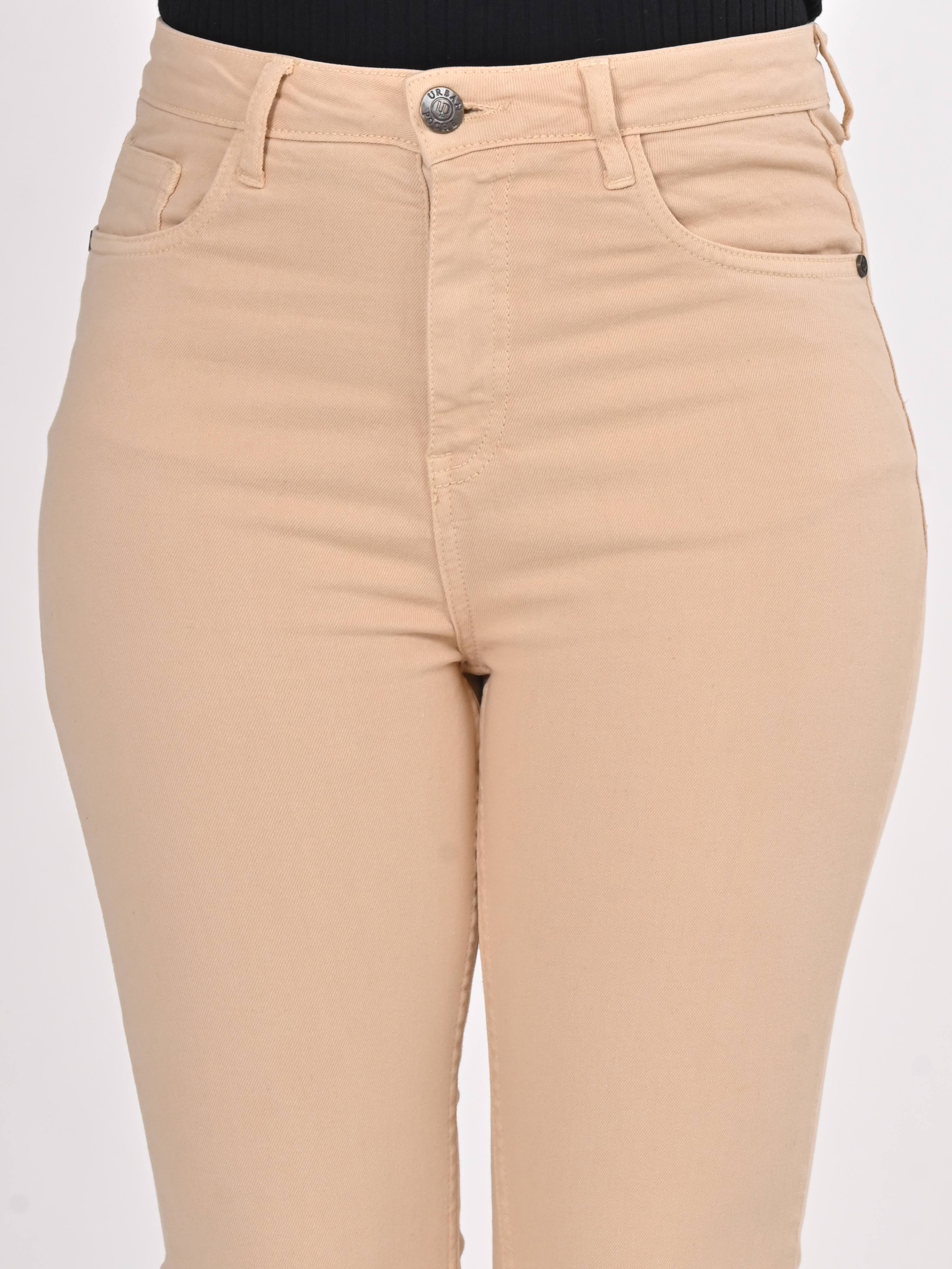 High Rise Bootcut Jeans - Beige.