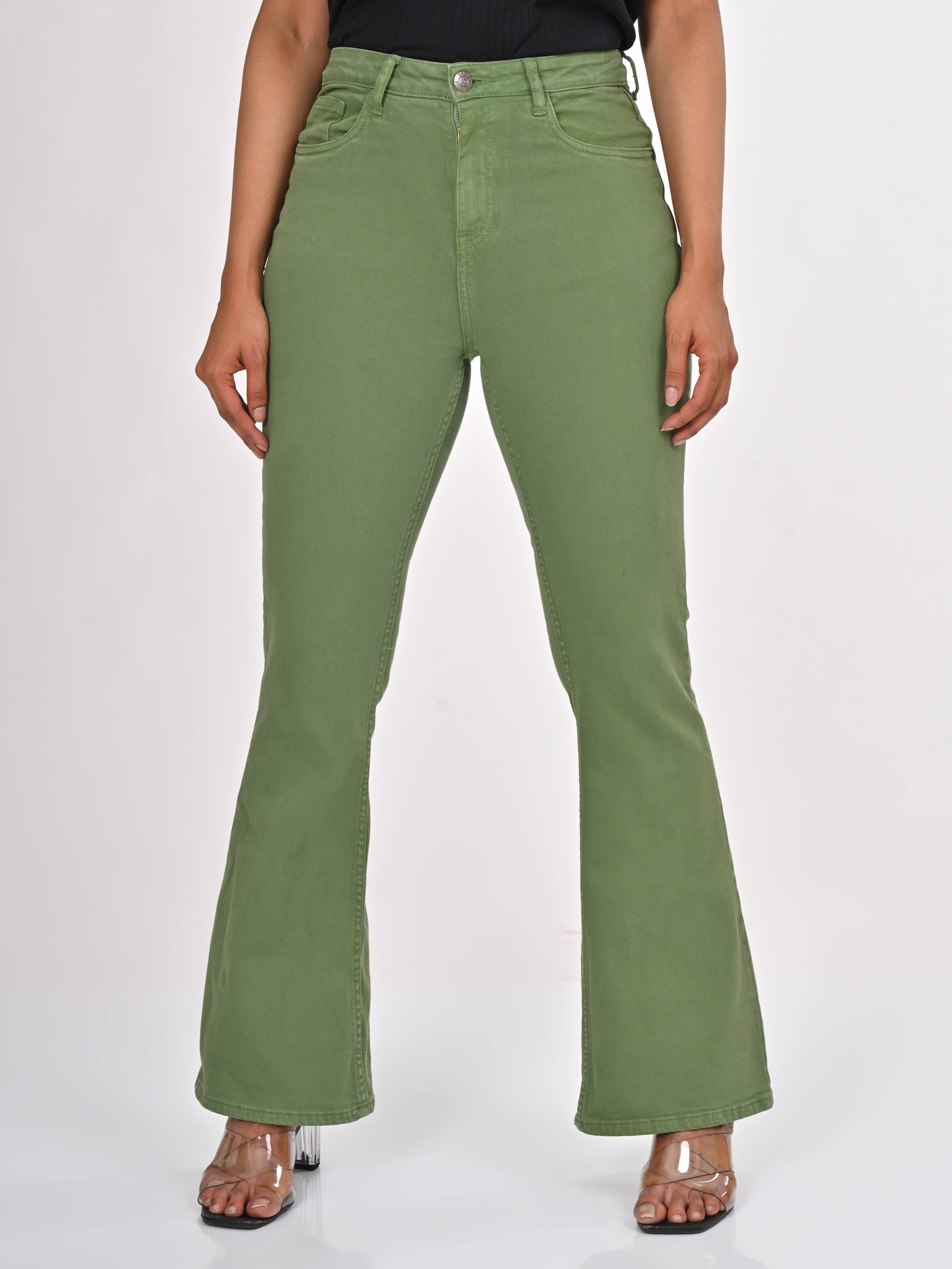 High Rise Bootcut Jeans - Green.