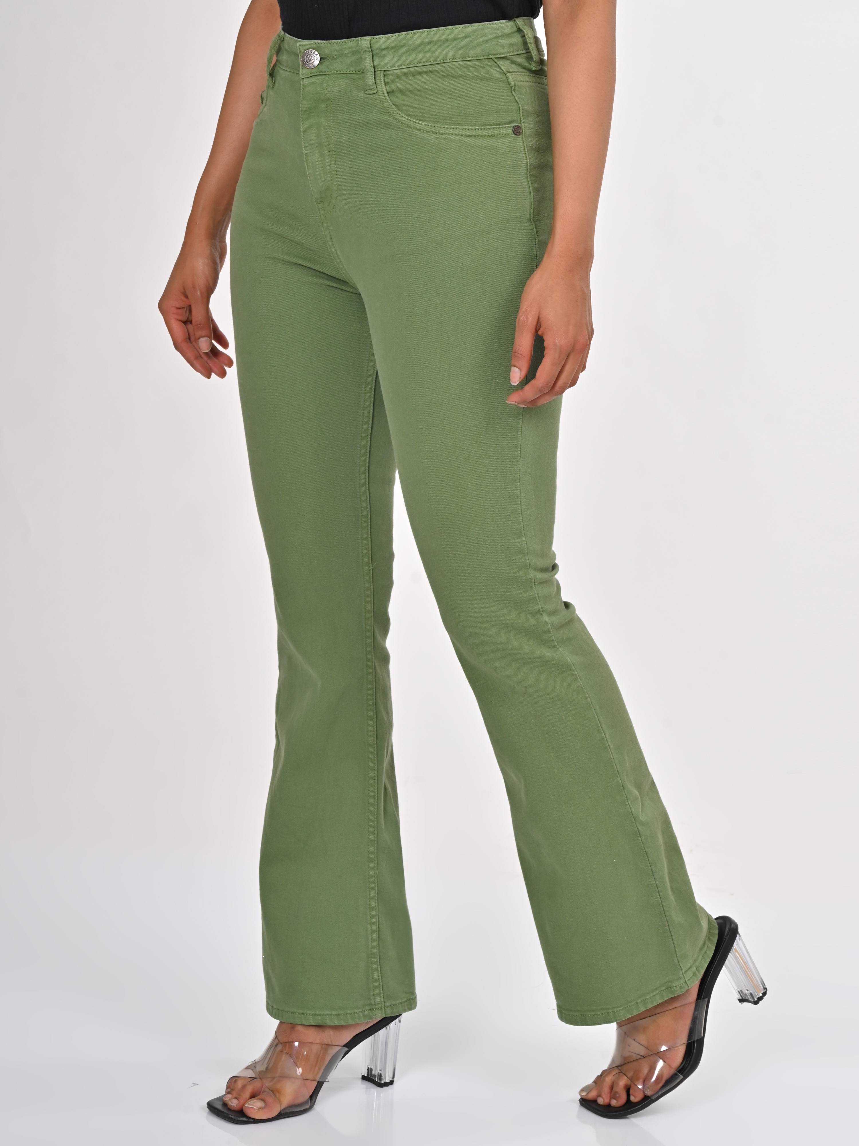 High Rise Bootcut Jeans - Green.