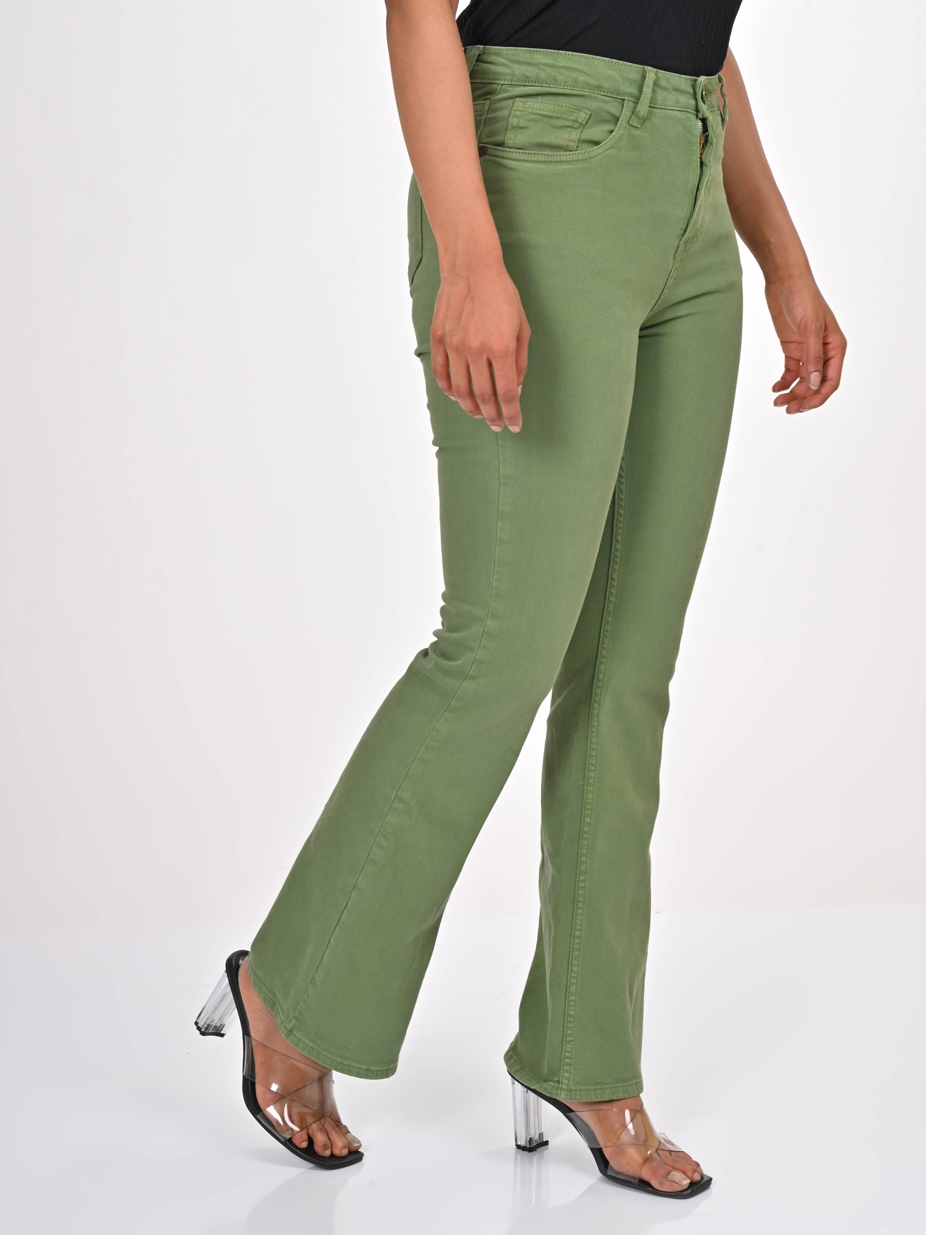 High Rise Bootcut Jeans - Green.