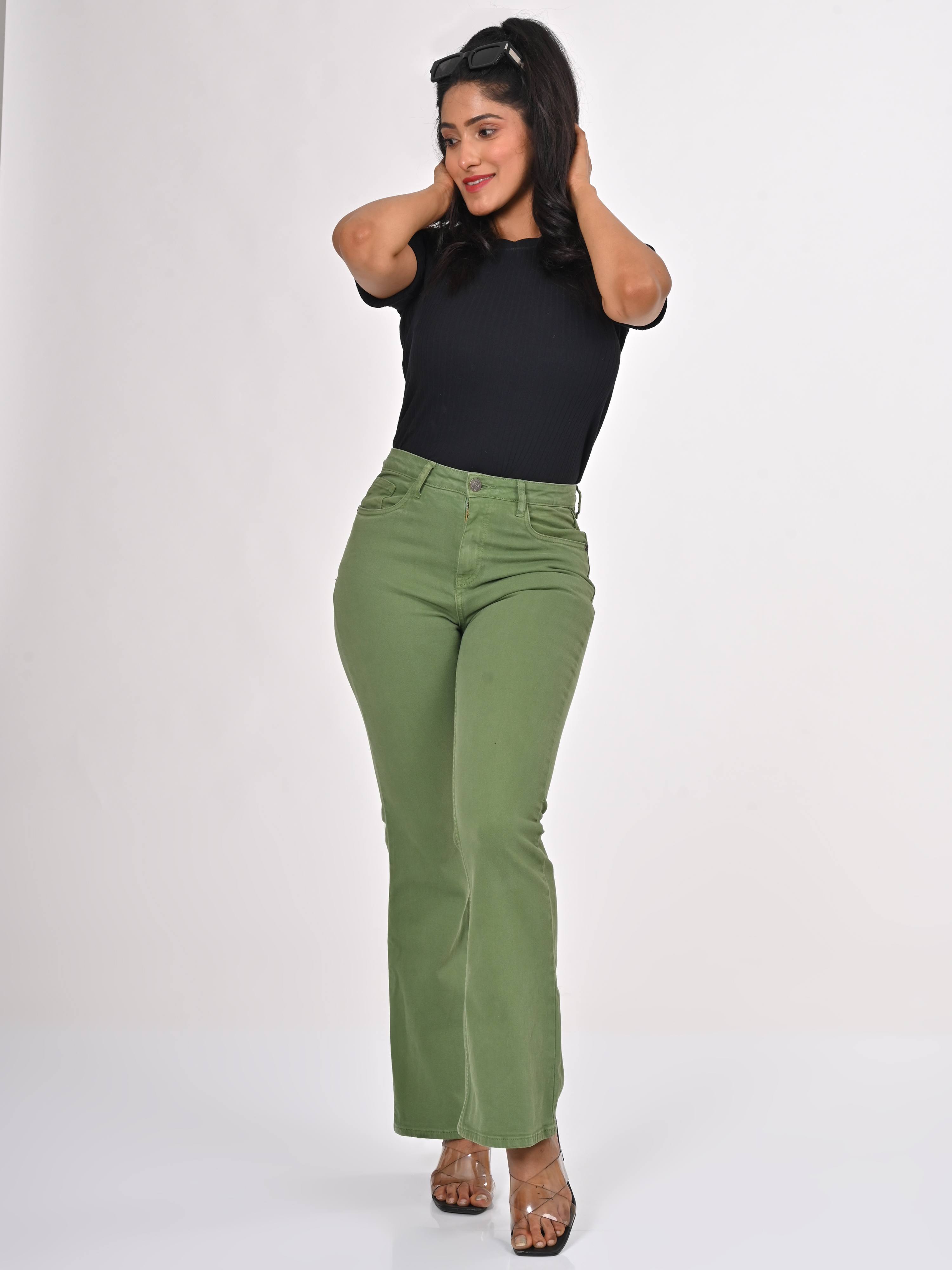 High Rise Bootcut Jeans - Green.