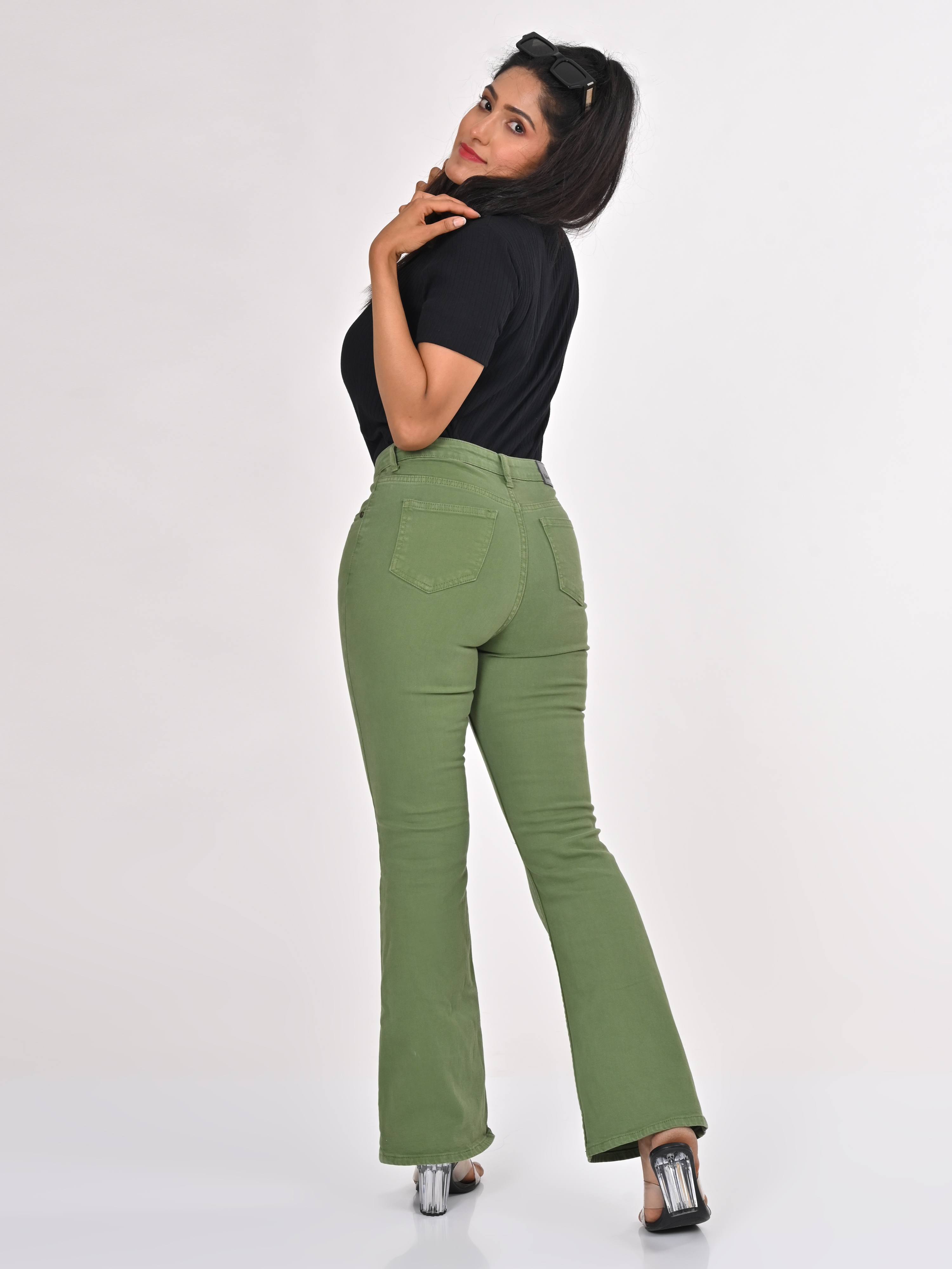 High Rise Bootcut Jeans - Green.