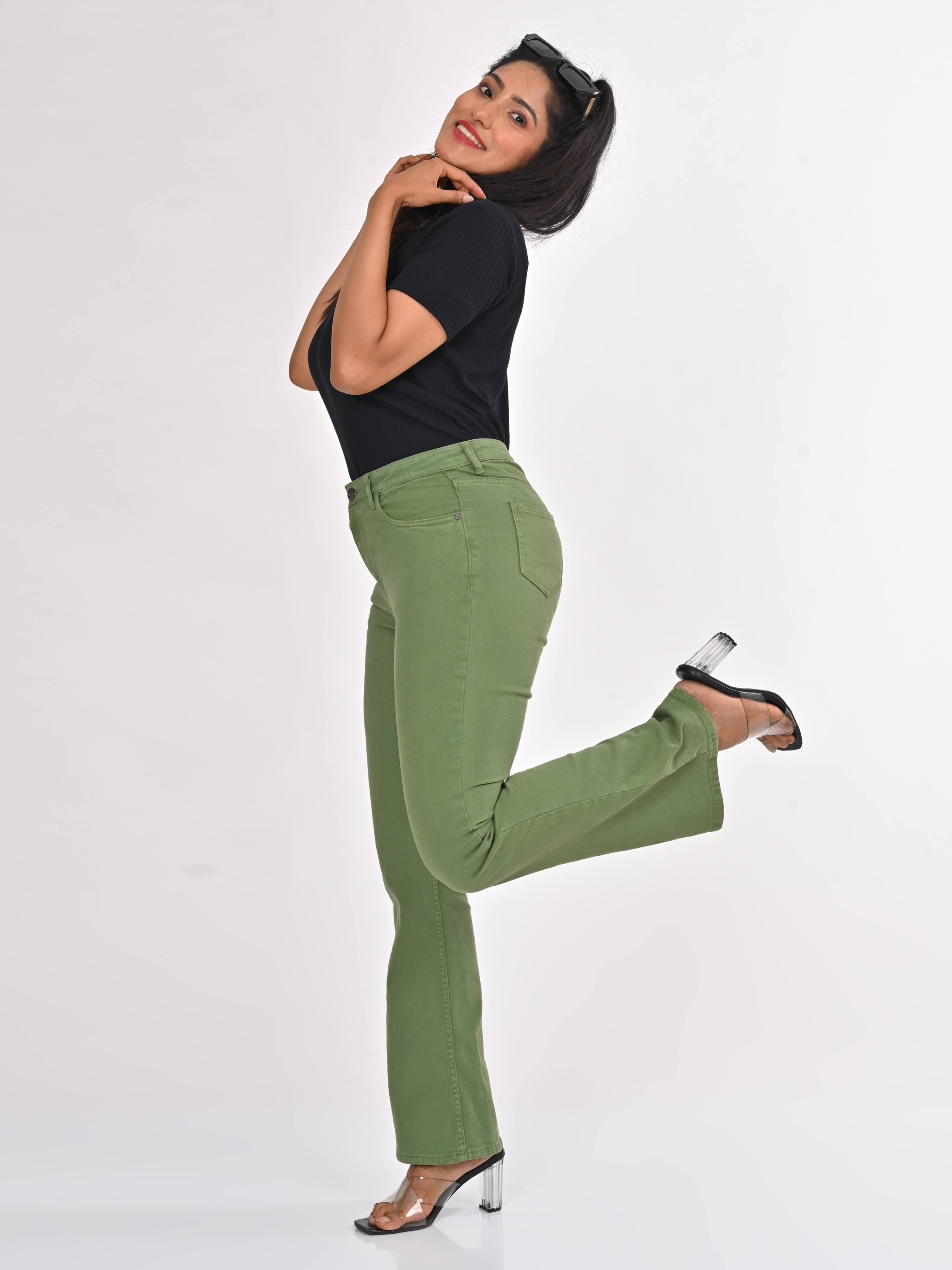 High Rise Bootcut Jeans - Green.