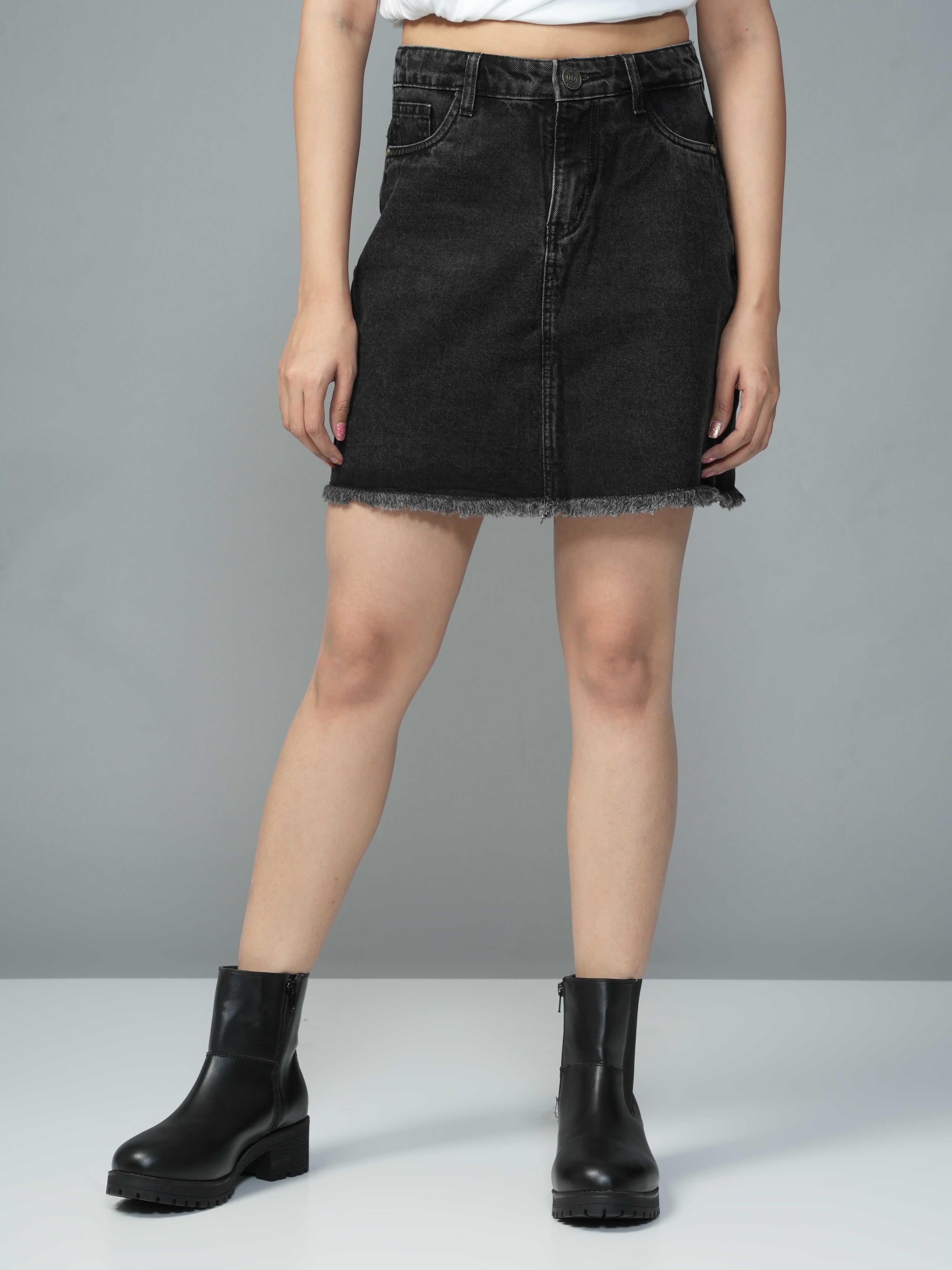 High Waist Charcoal Black Denim Skirt