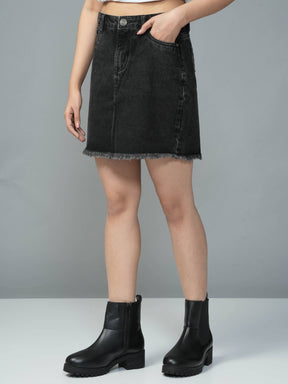 High Waist Charcoal Black Denim Skirt