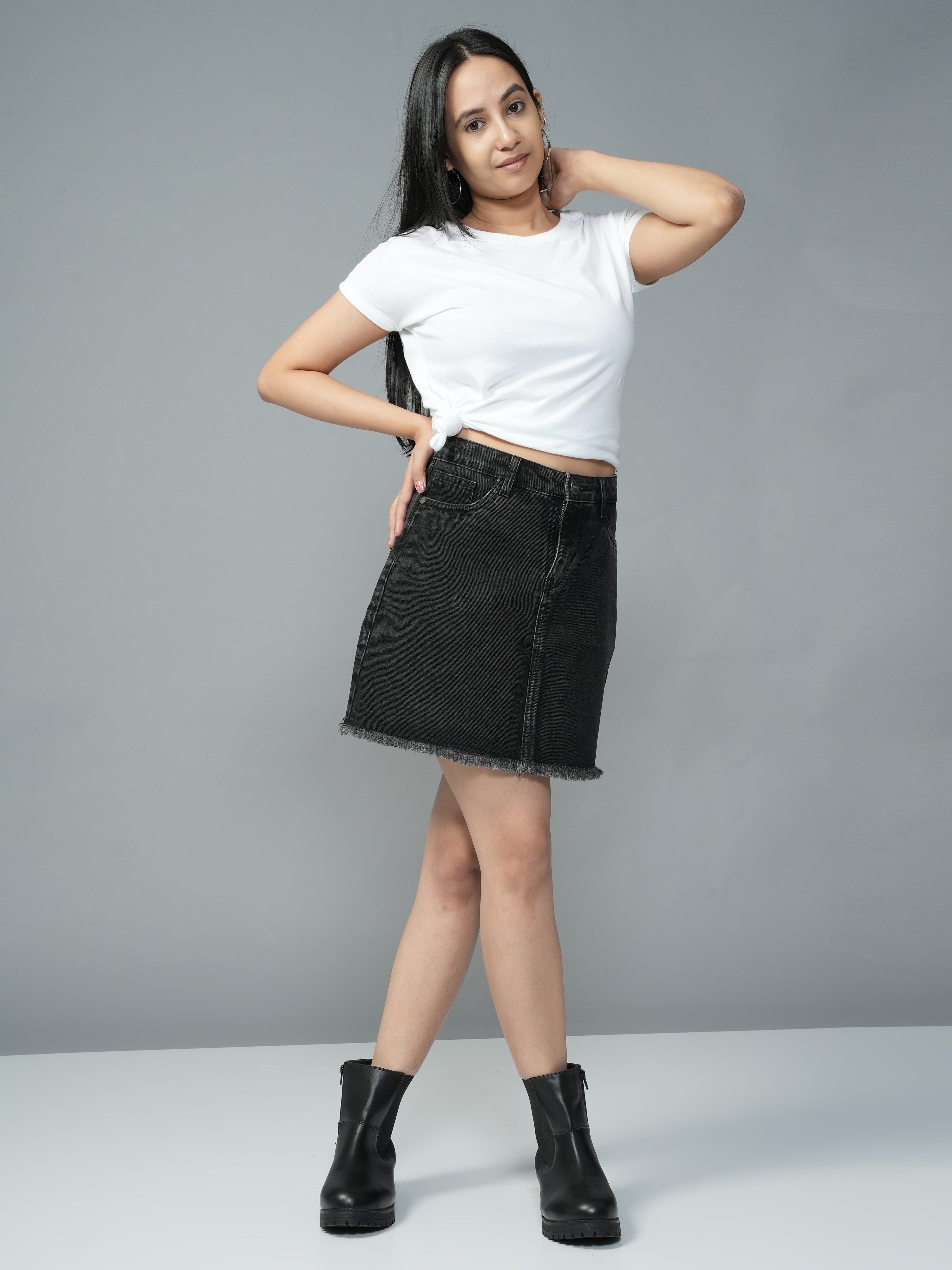 High Waist Charcoal Black Denim Skirt