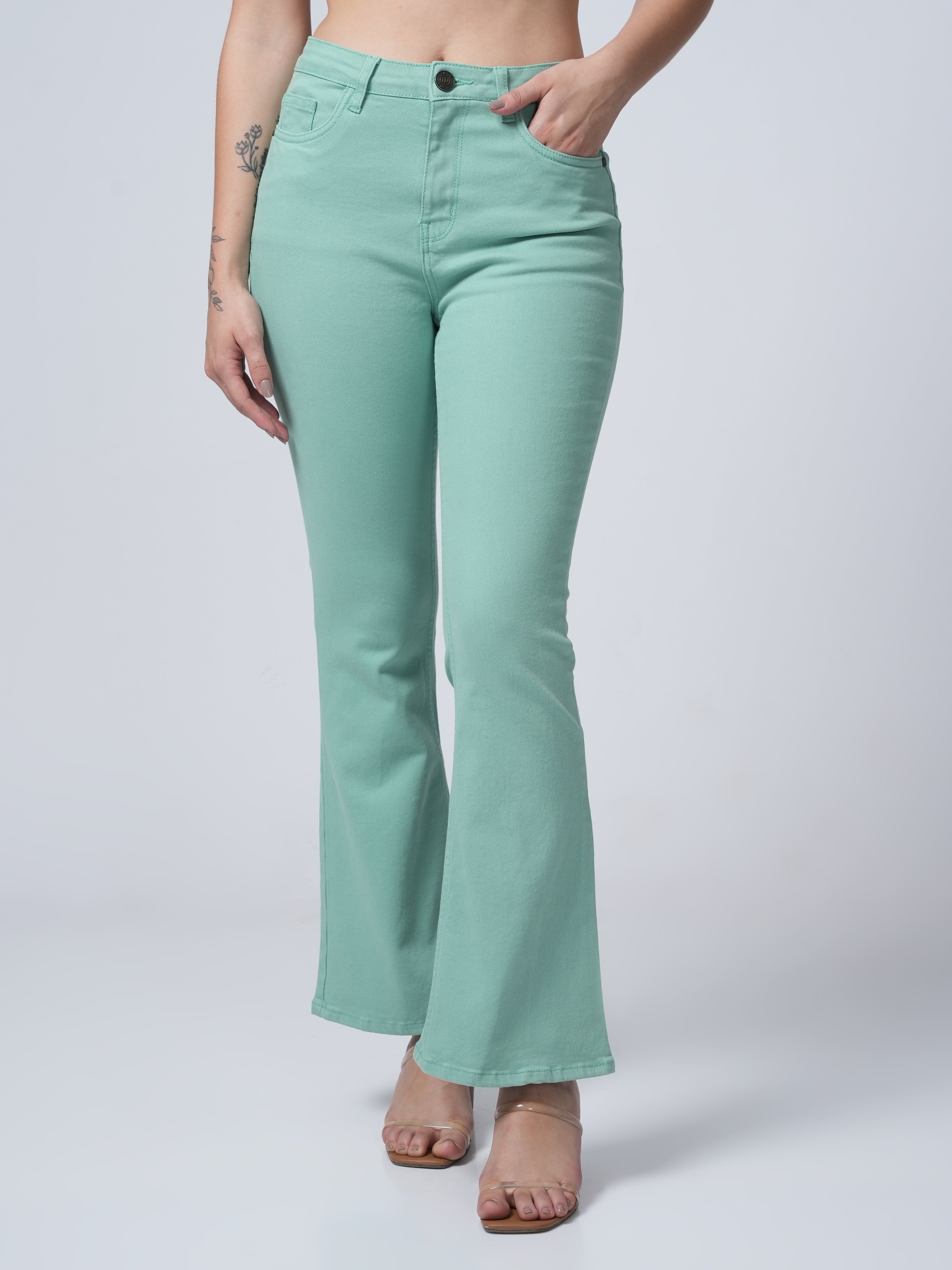 High Rise Bootcut Jeans - Pista Green