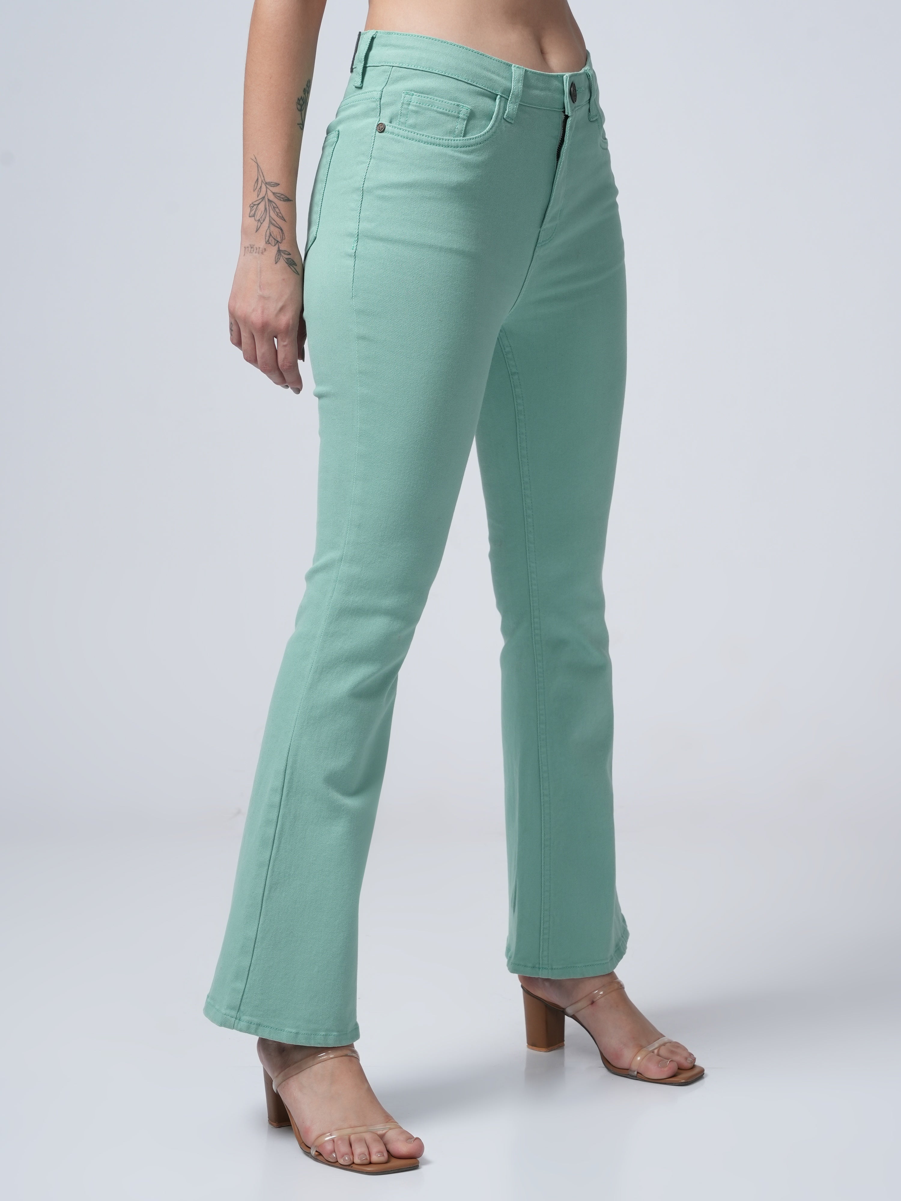 High Rise Bootcut Jeans - Pista Green