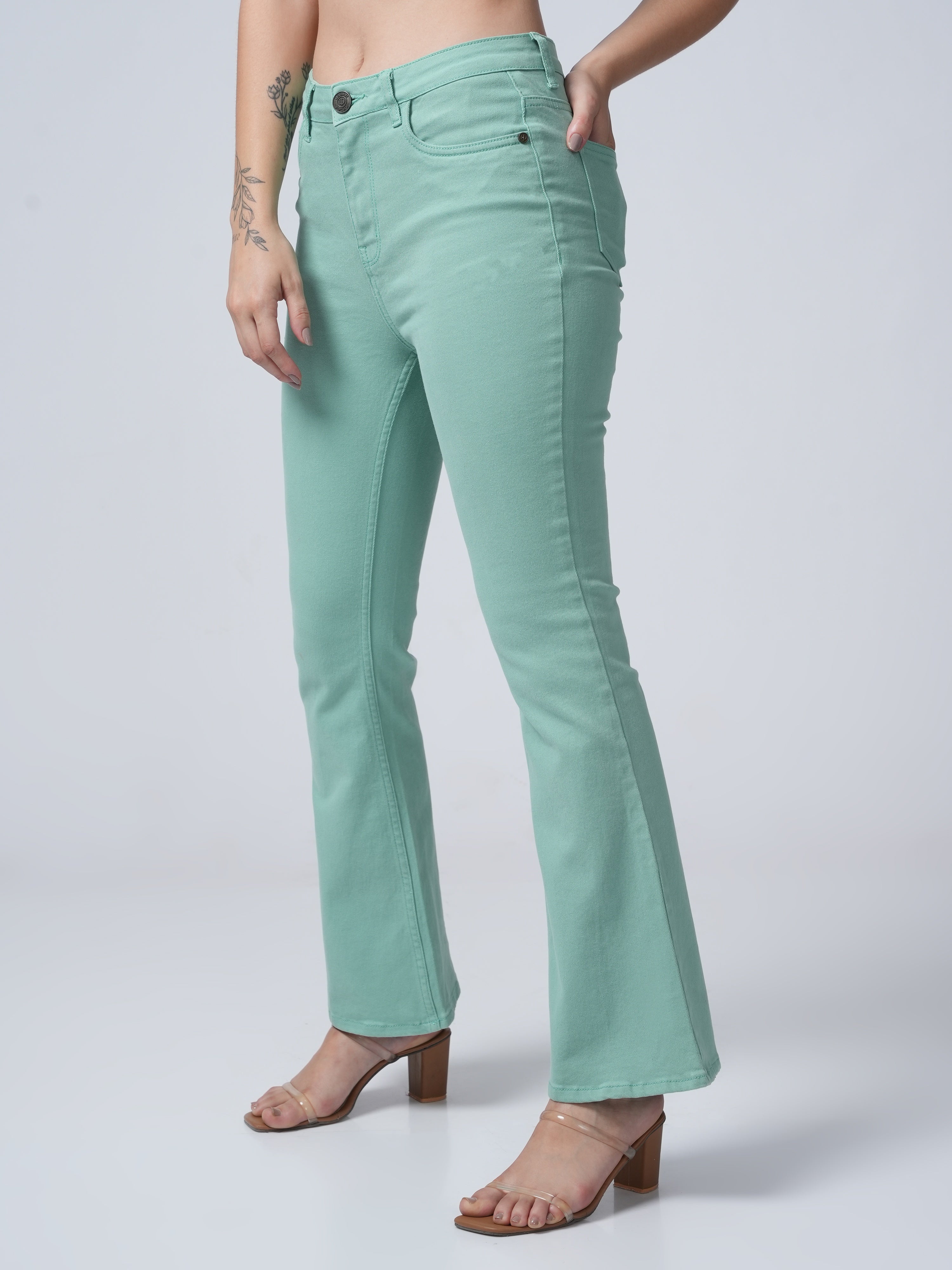 High Rise Bootcut Jeans - Pista Green