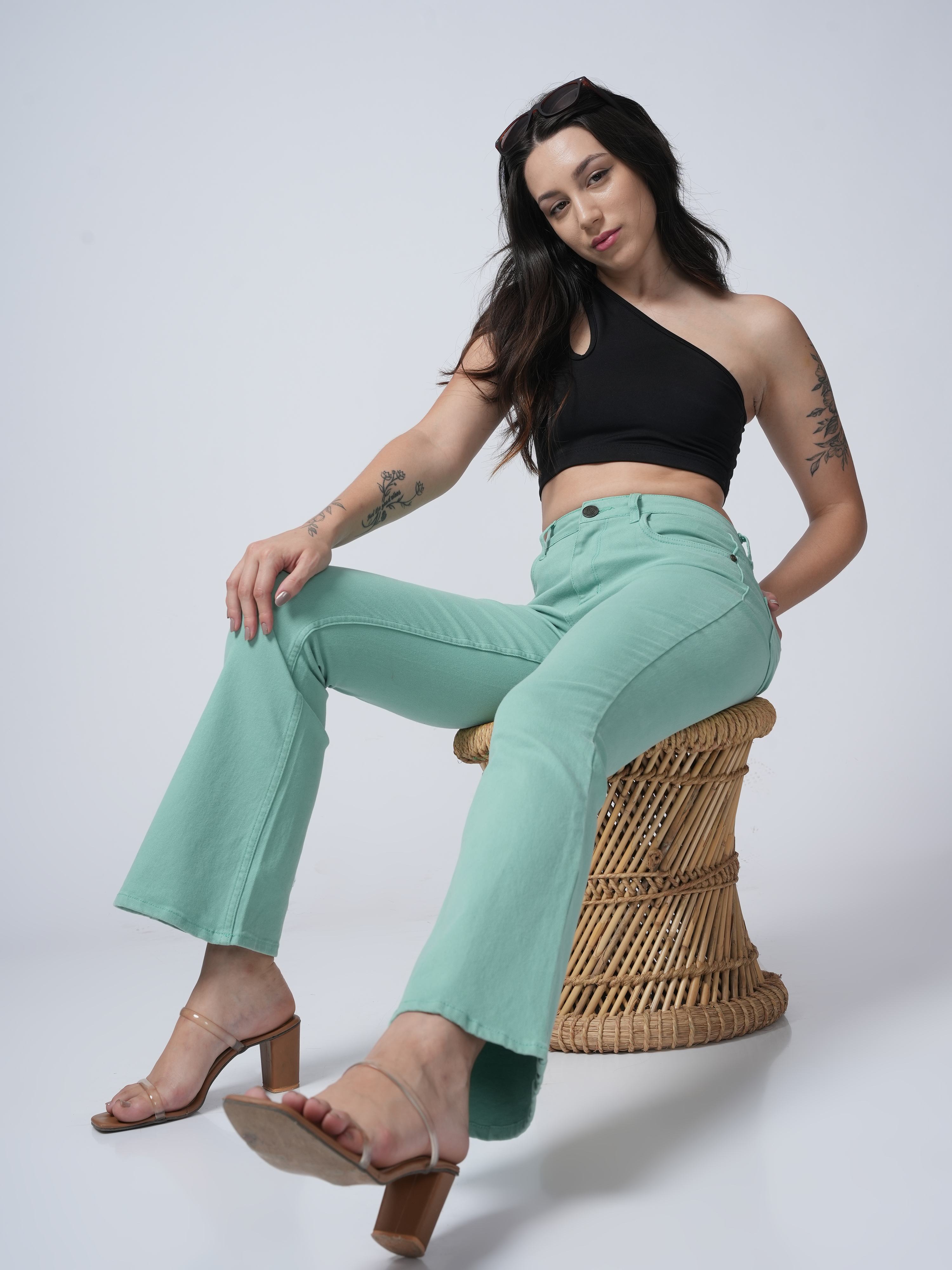 High Rise Bootcut Jeans - Pista Green