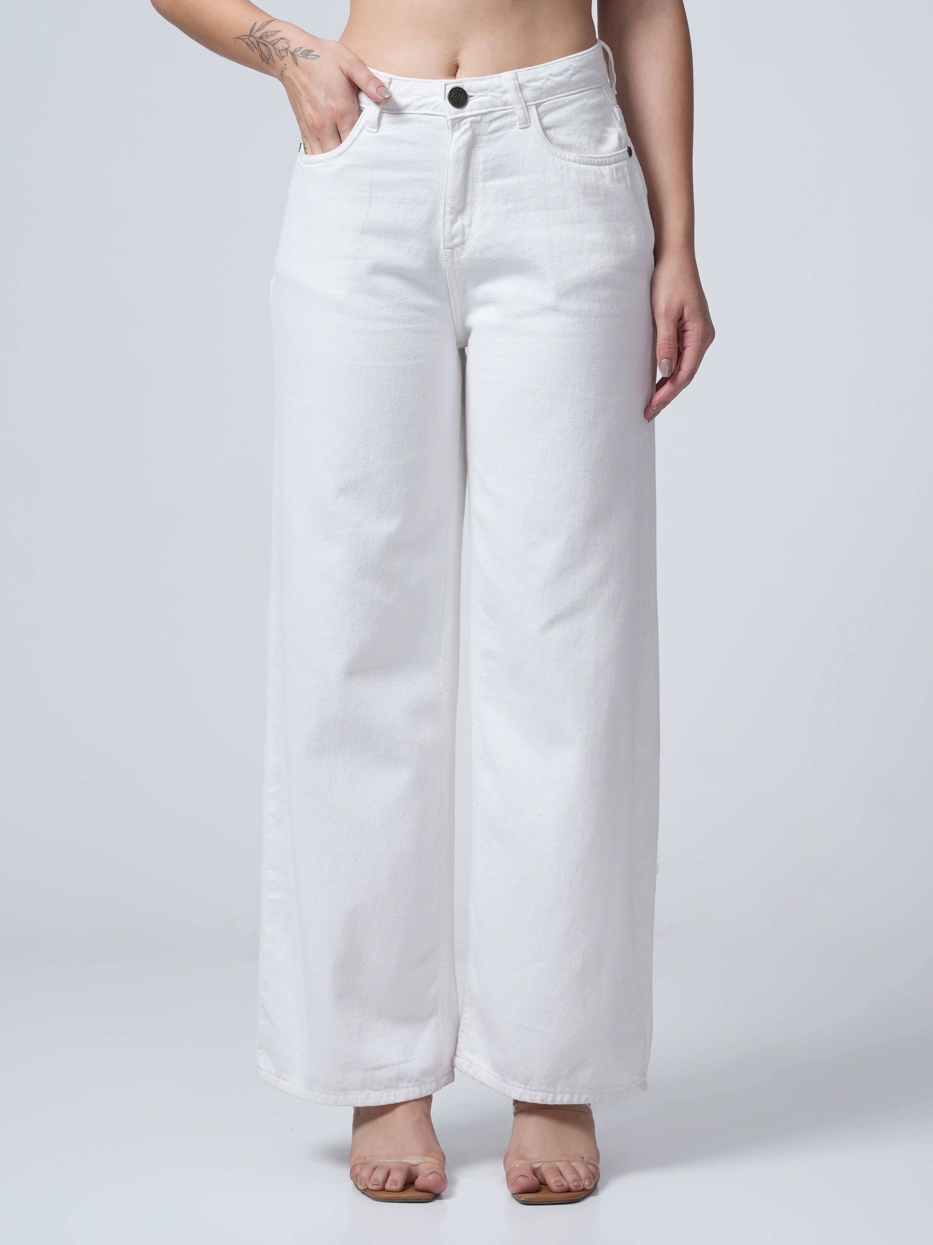 High Rise Wide Leg Denim - White