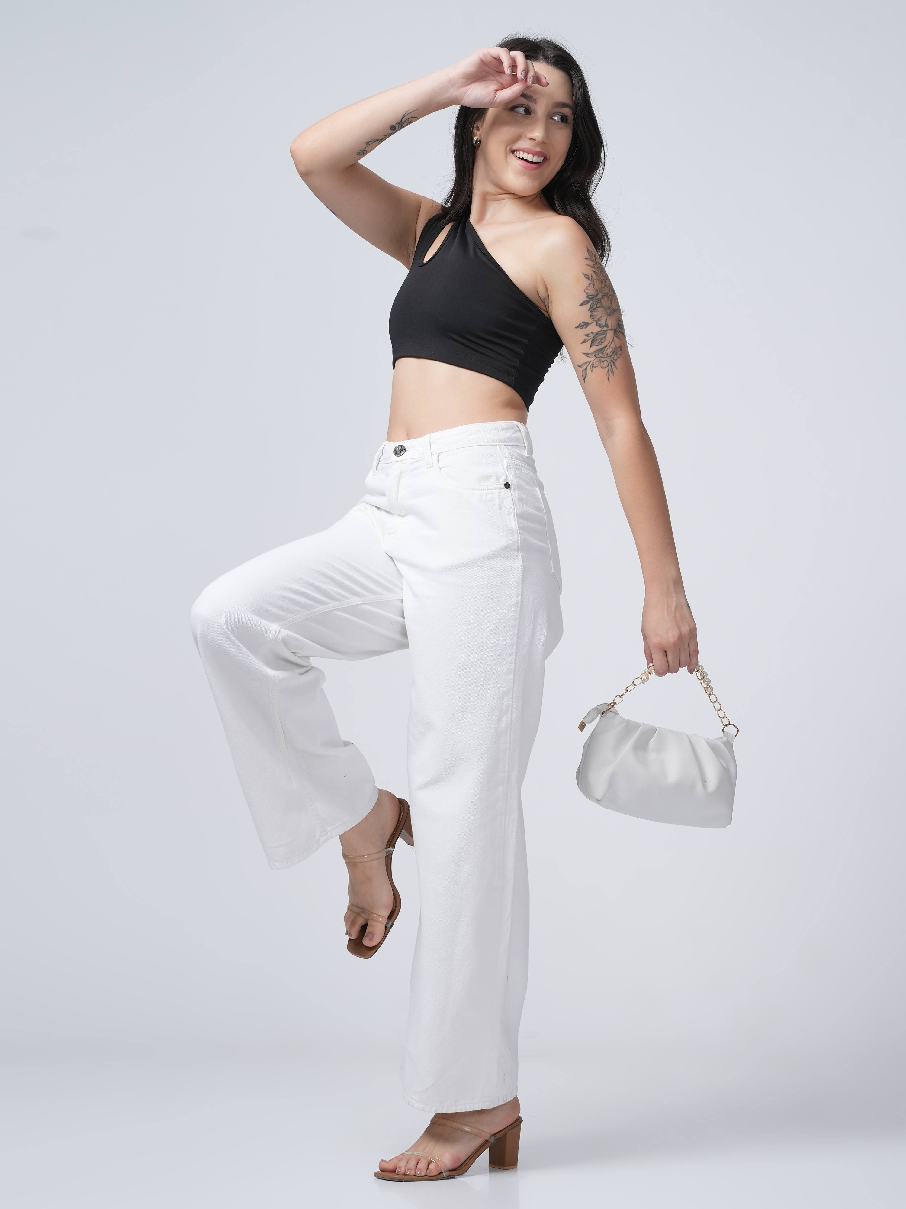 High Rise Wide Leg Denim - White