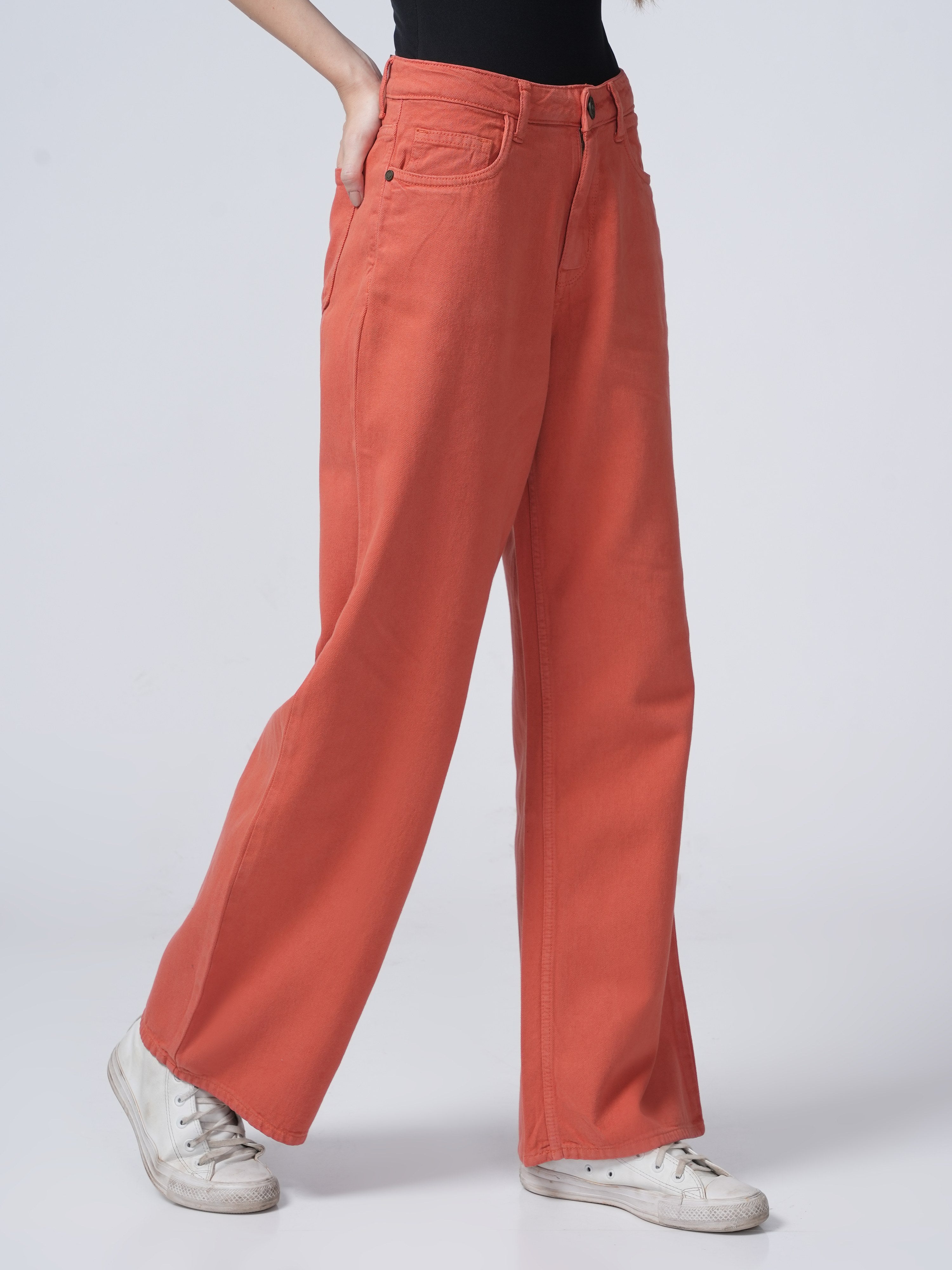 High Rise Wide Leg Denim - Corel Pink