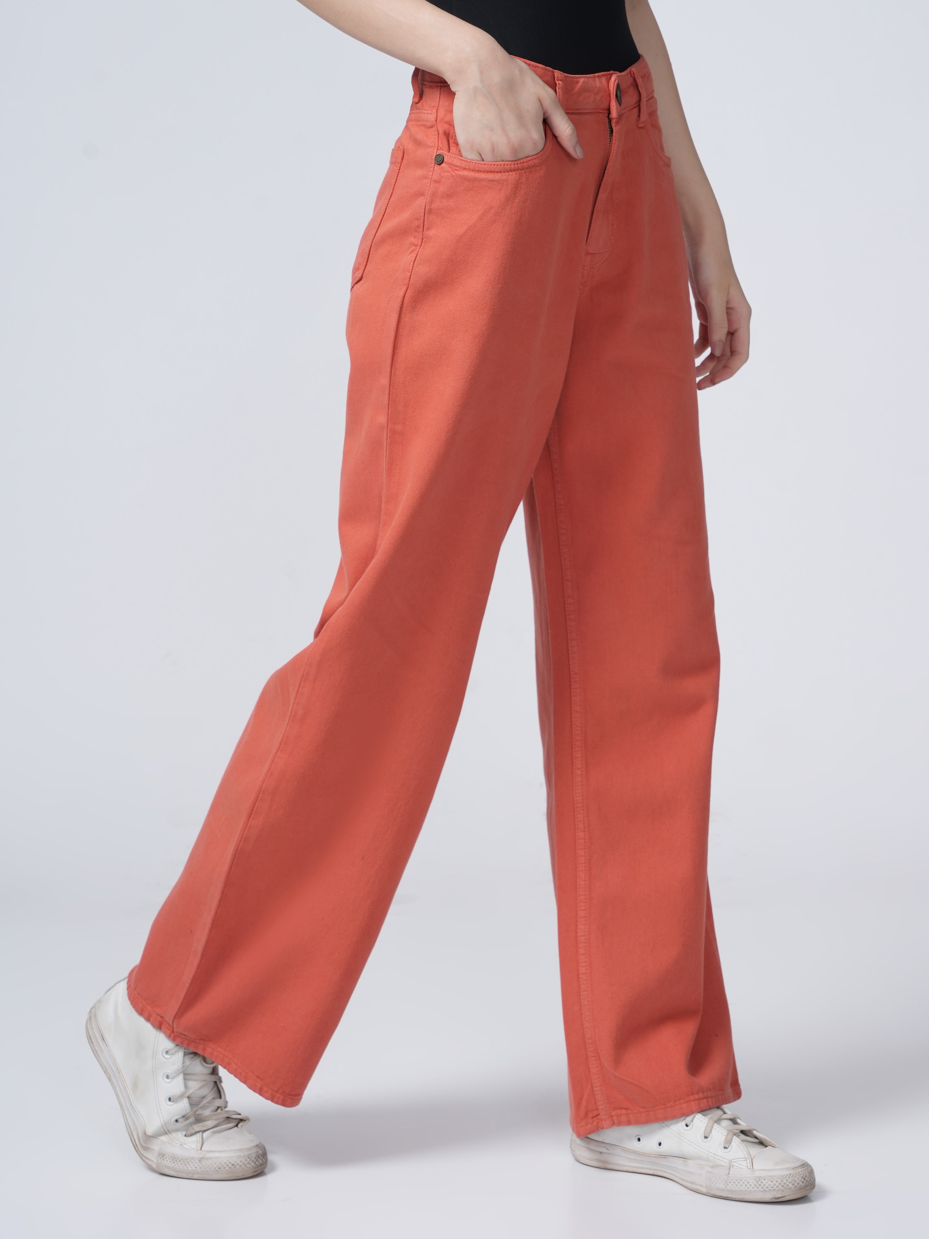 High Rise Wide Leg Denim - Corel Pink