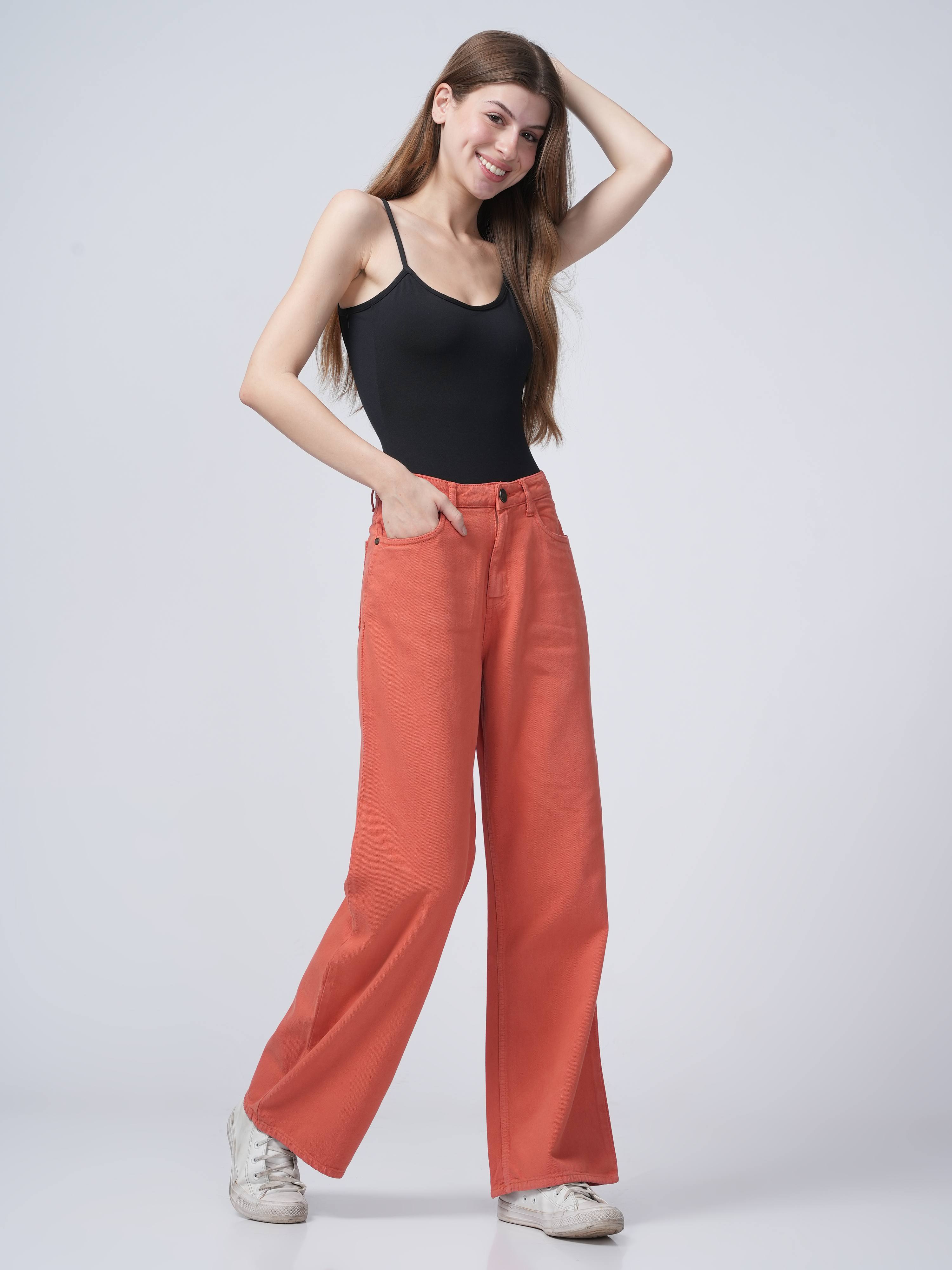 High Rise Wide Leg Denim - Corel Pink