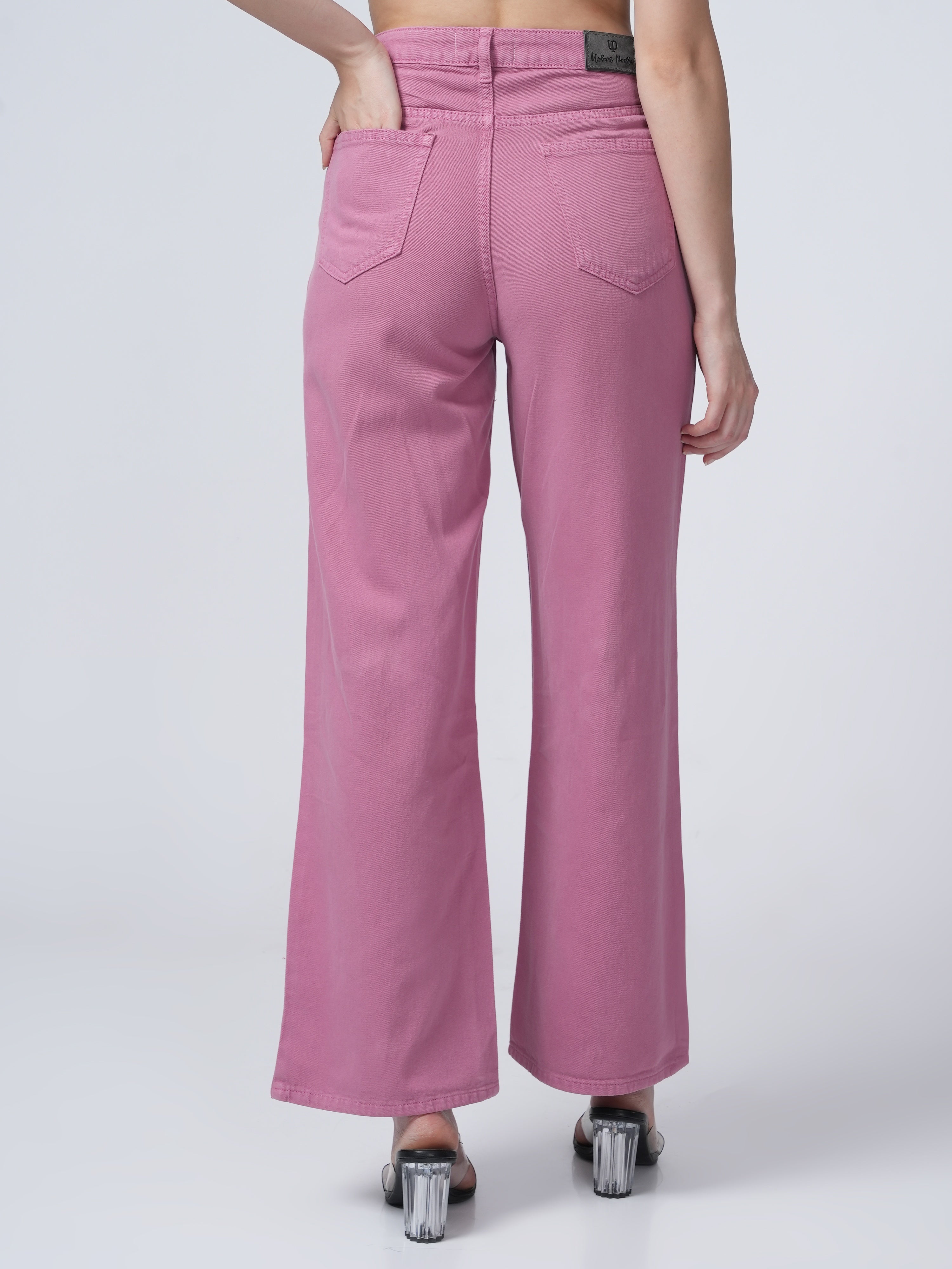 High Rise Wide Leg Denim - Pink.