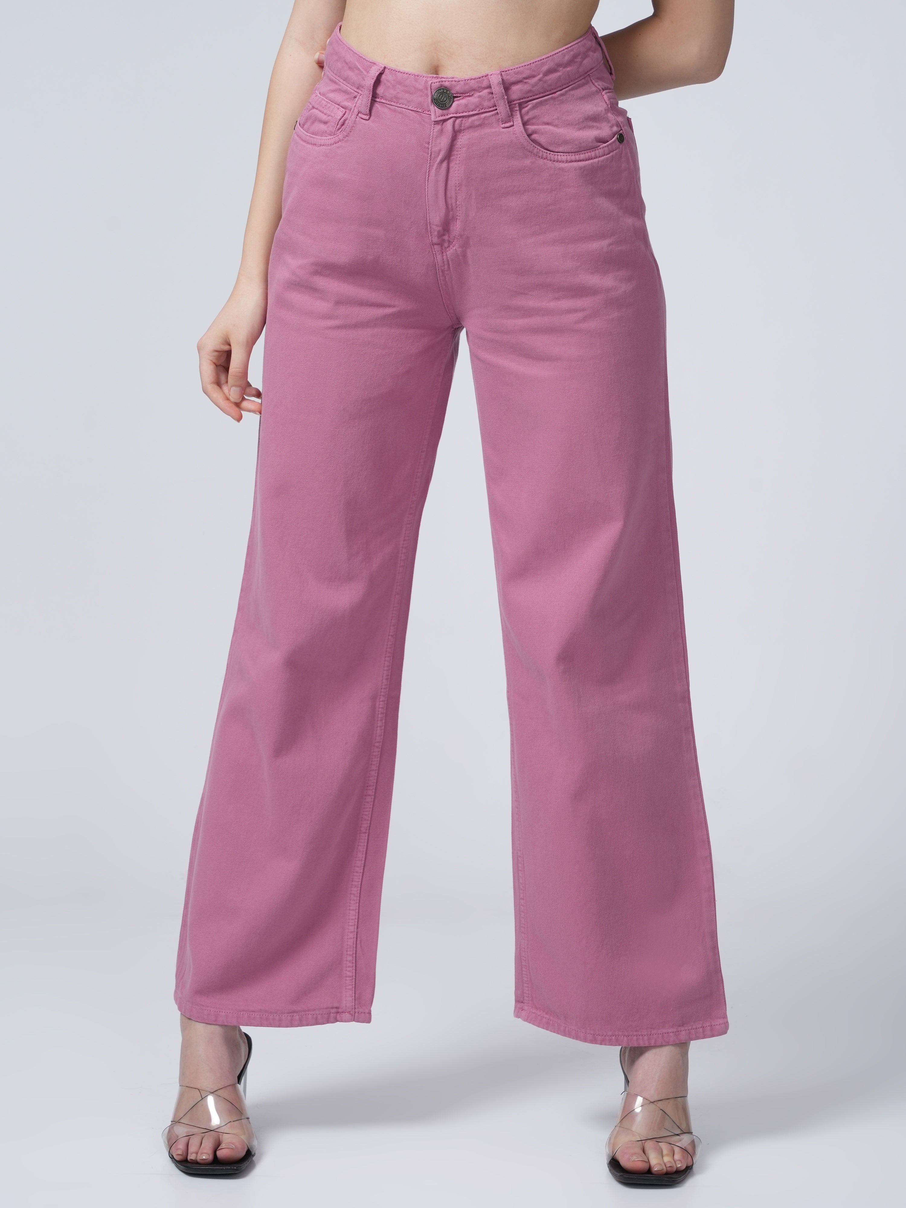 High Rise Wide Leg Denim - Pink.