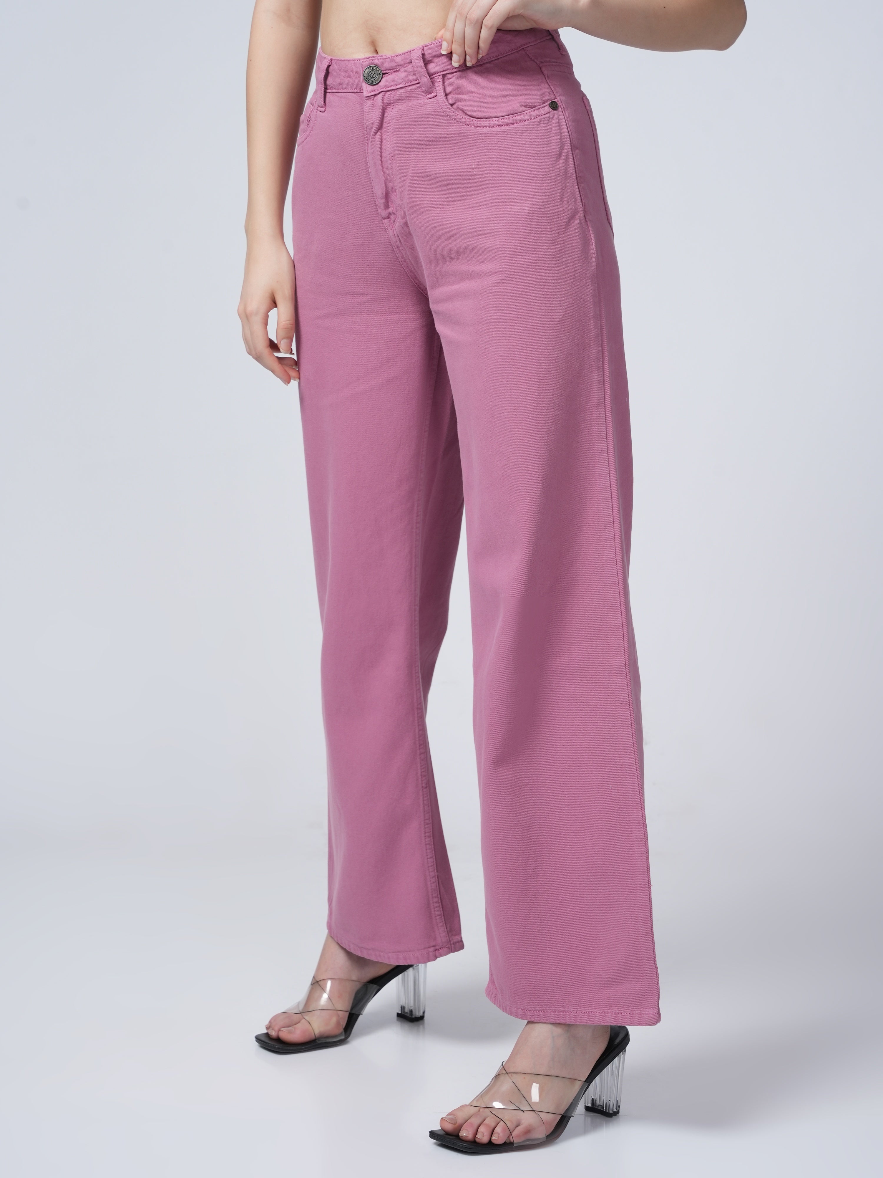 High Rise Wide Leg Denim - Pink.