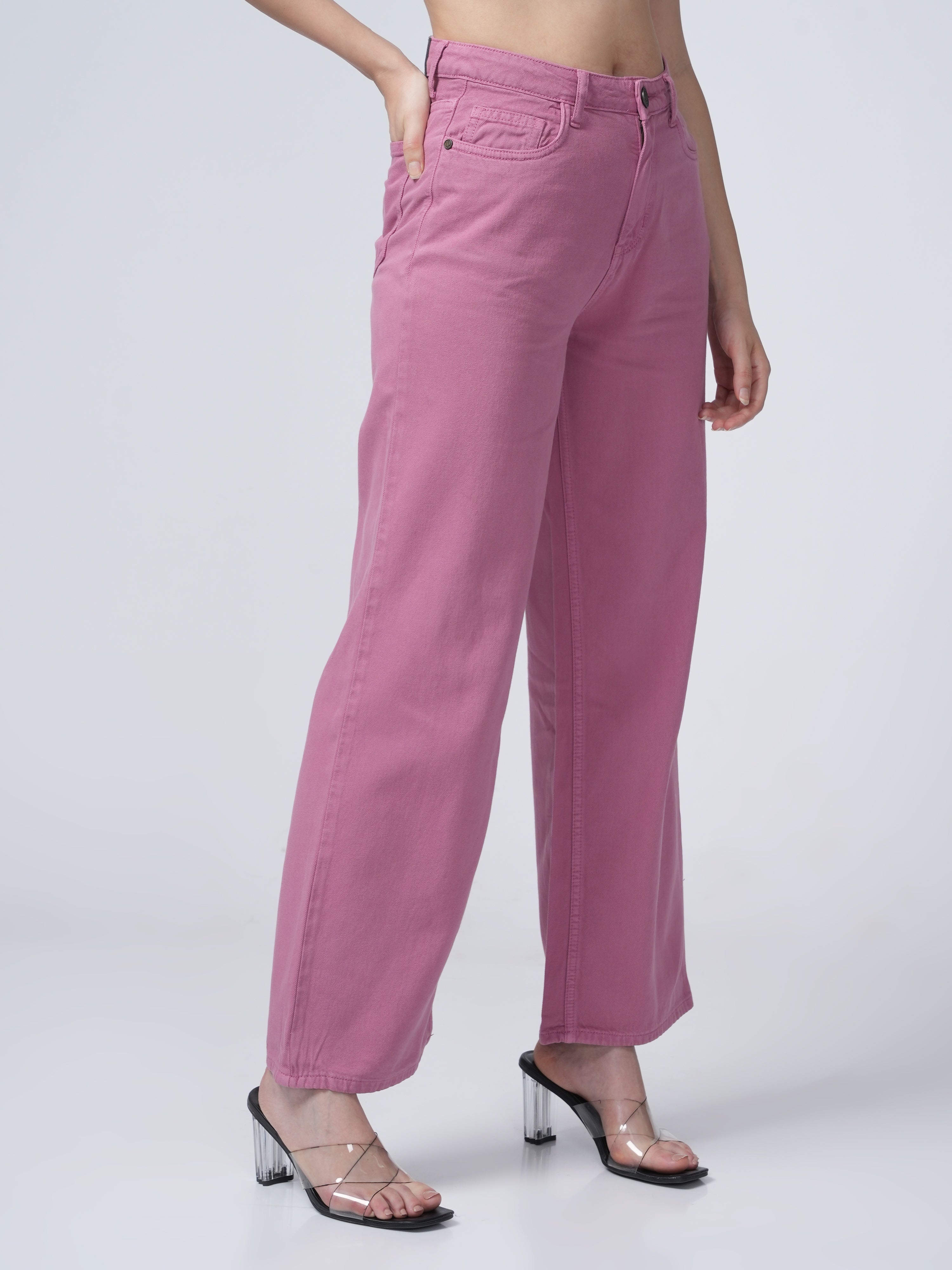 High Rise Wide Leg Denim - Pink.