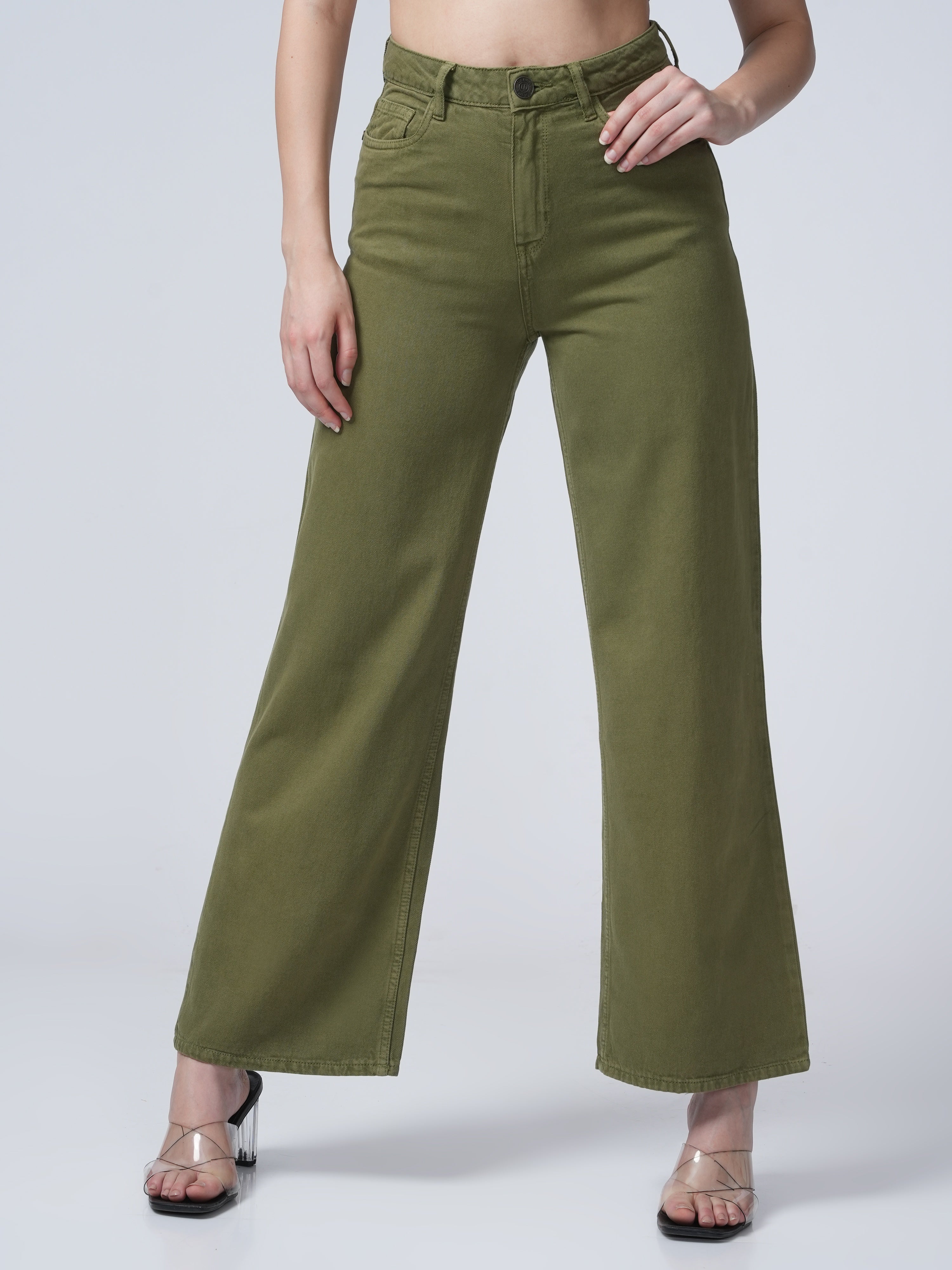 High Rise Wide Leg Denim - Green