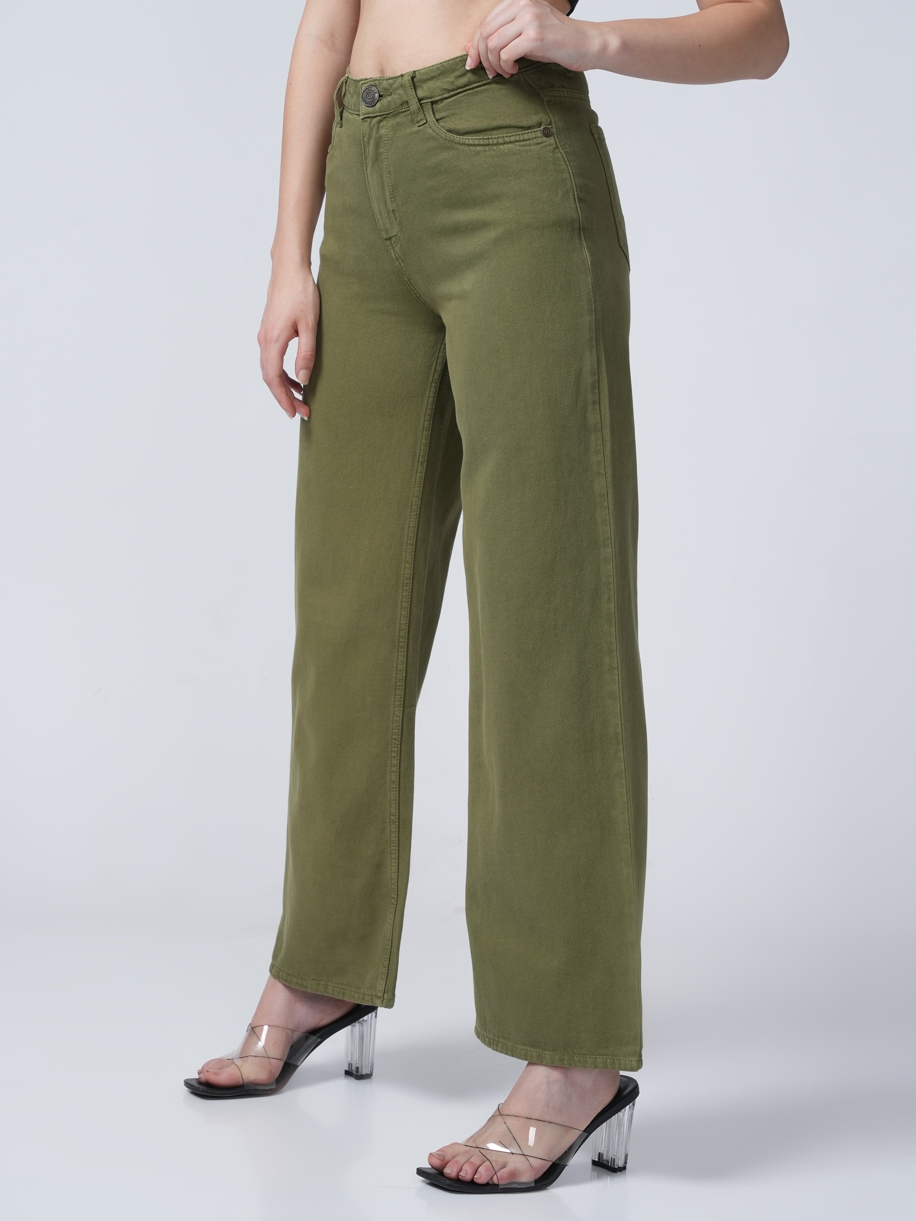 High Rise Wide Leg Denim - Green