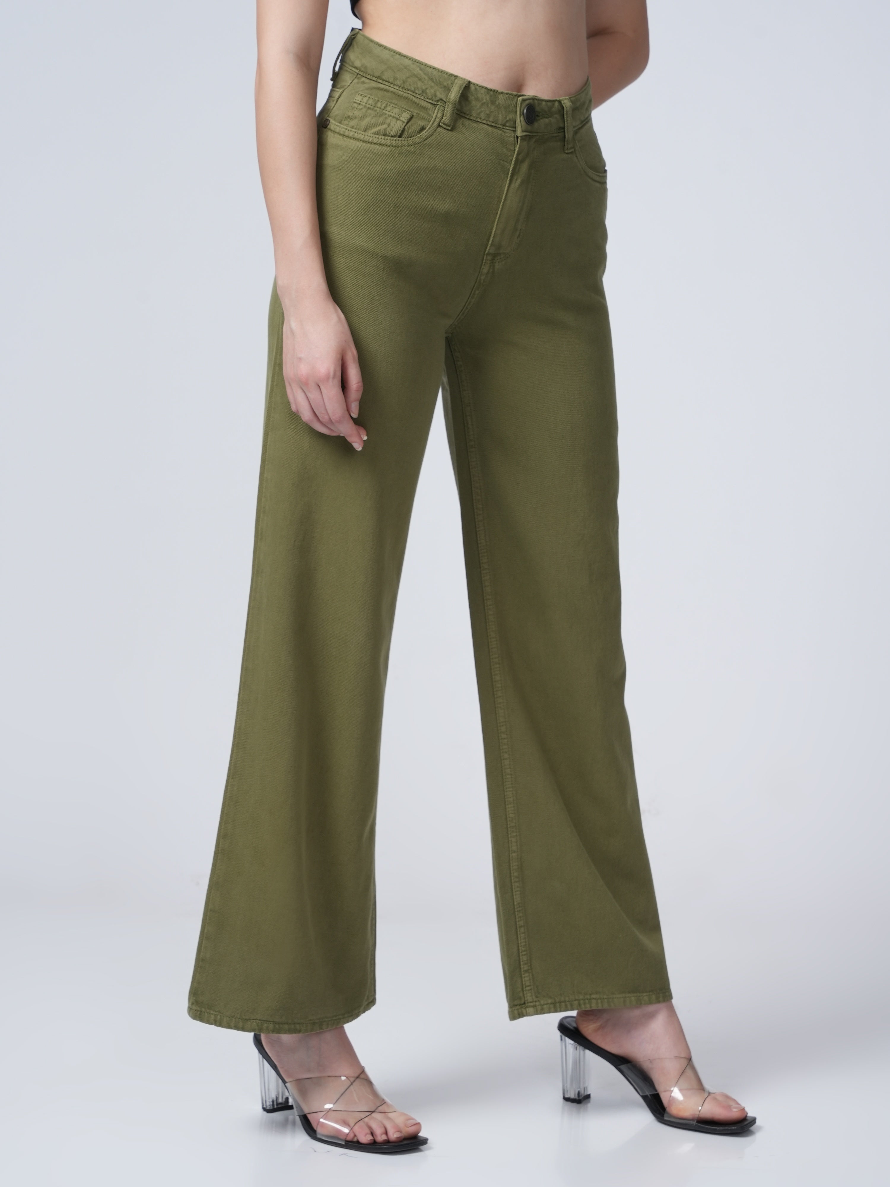 High Rise Wide Leg Denim - Green